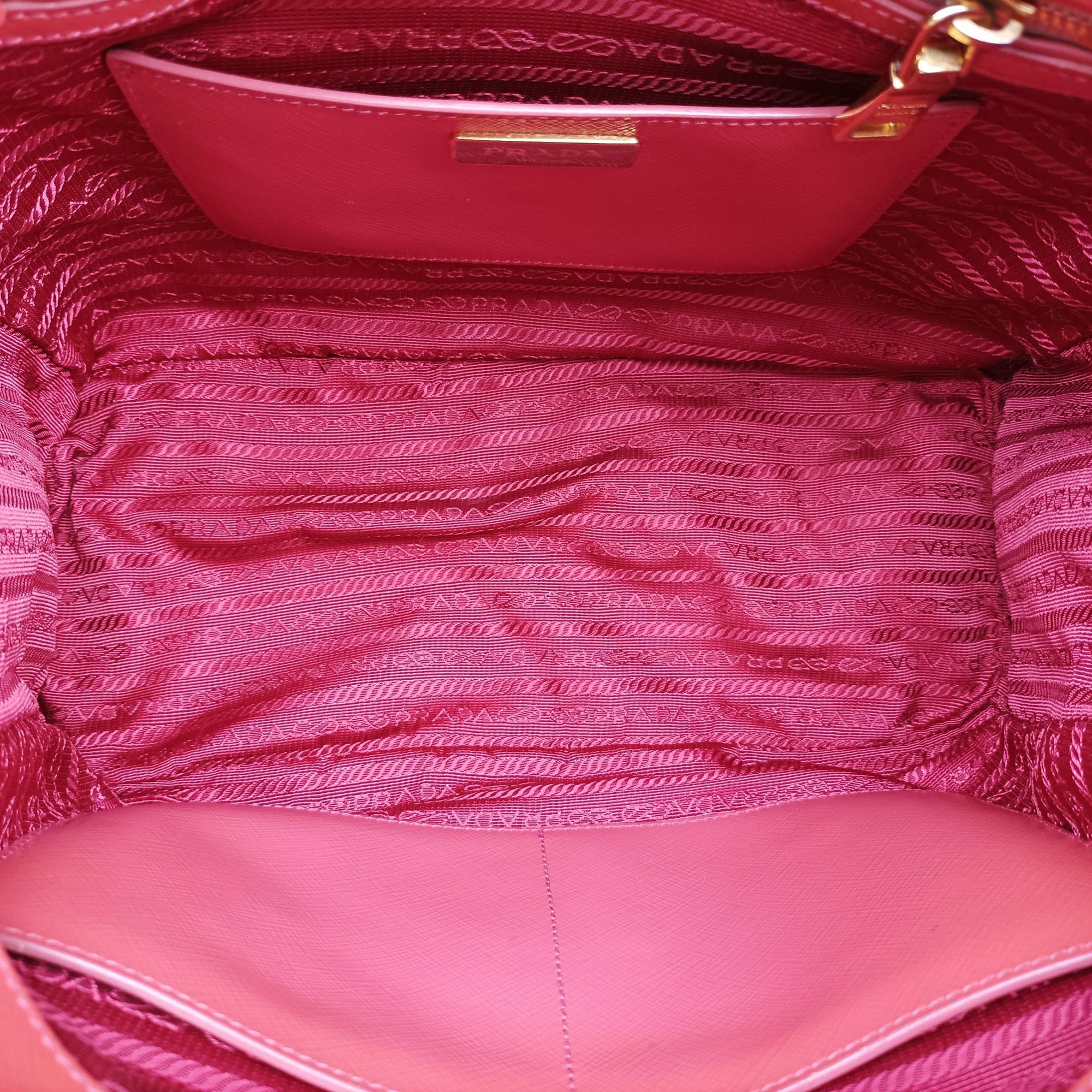 Pre-owned Prada Galleria Front Pocket Orange Patent BN2674 shoulderbag | stylenewstar