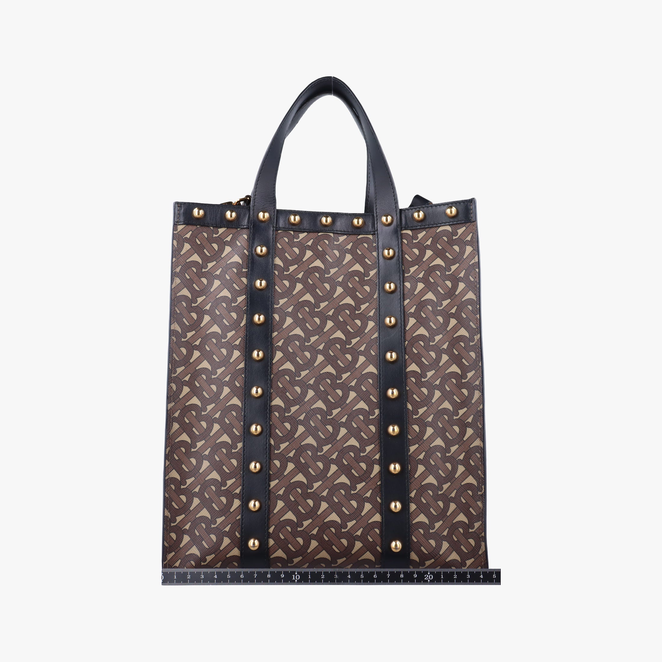 Secondhand Burberry TB Monogram Studded Book Tote Brown×Black PVC coated canvas  handbag | stylenewstar