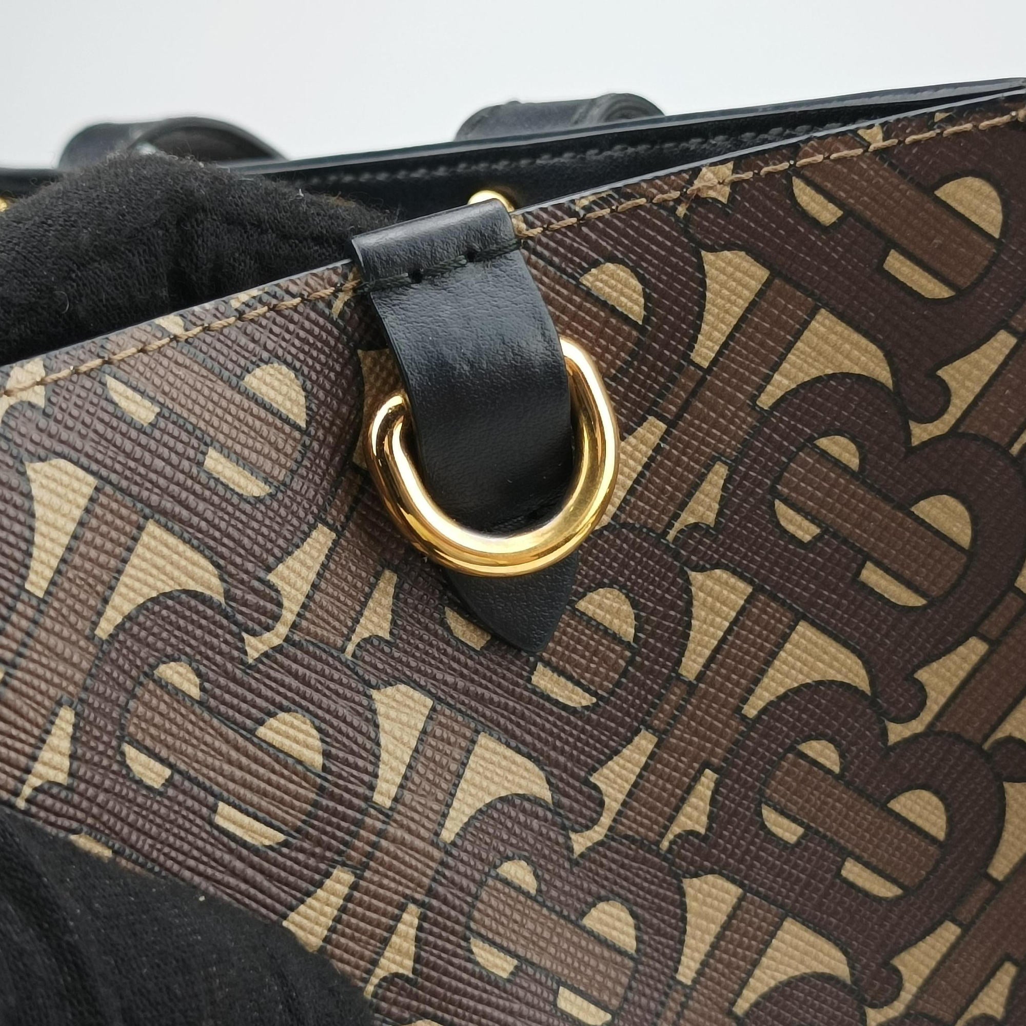 Secondhand Burberry TB Monogram Studded Book Tote Brown×Black PVC coated canvas  handbag | stylenewstar