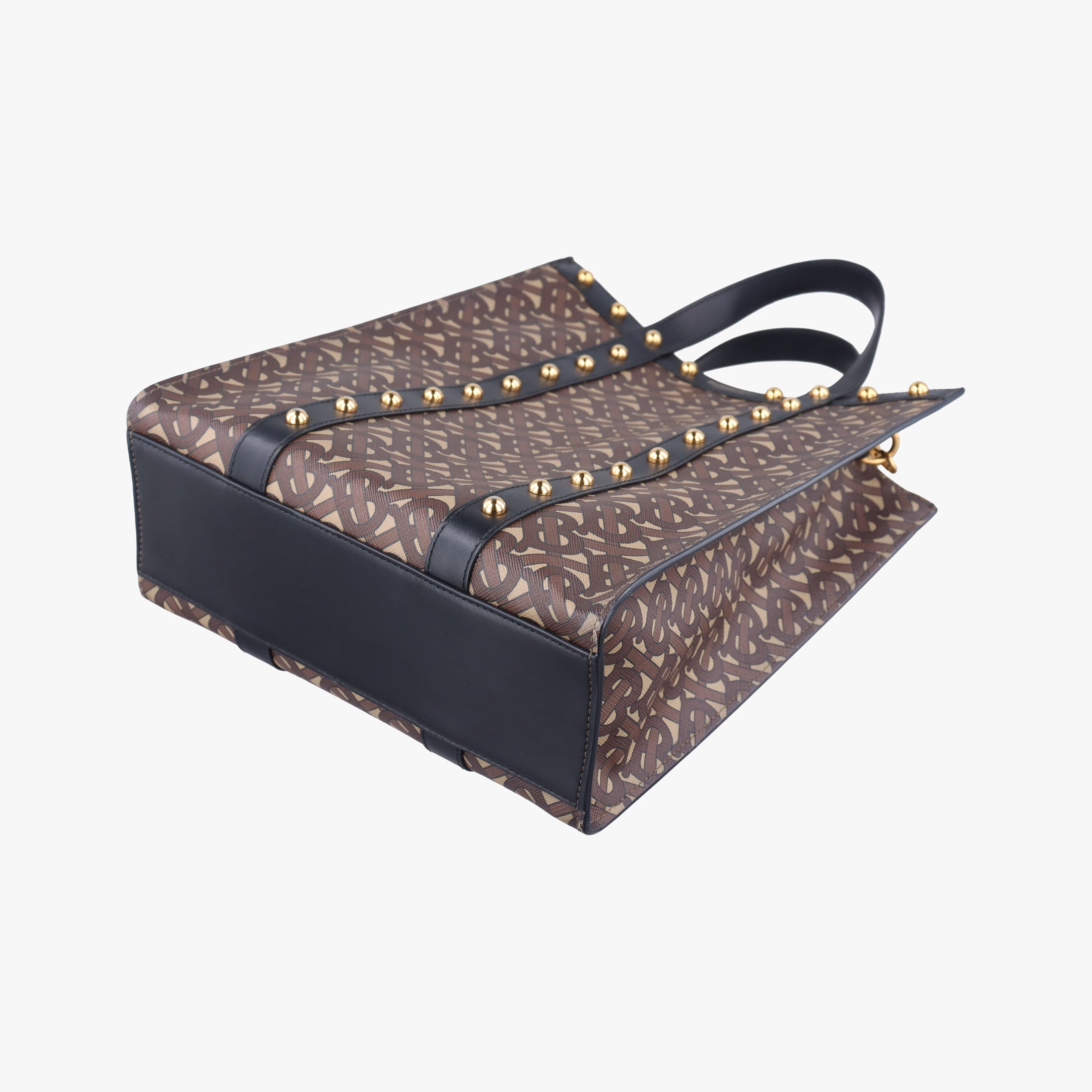 Secondhand Burberry TB Monogram Studded Book Tote Brown×Black PVC coated canvas  handbag | stylenewstar
