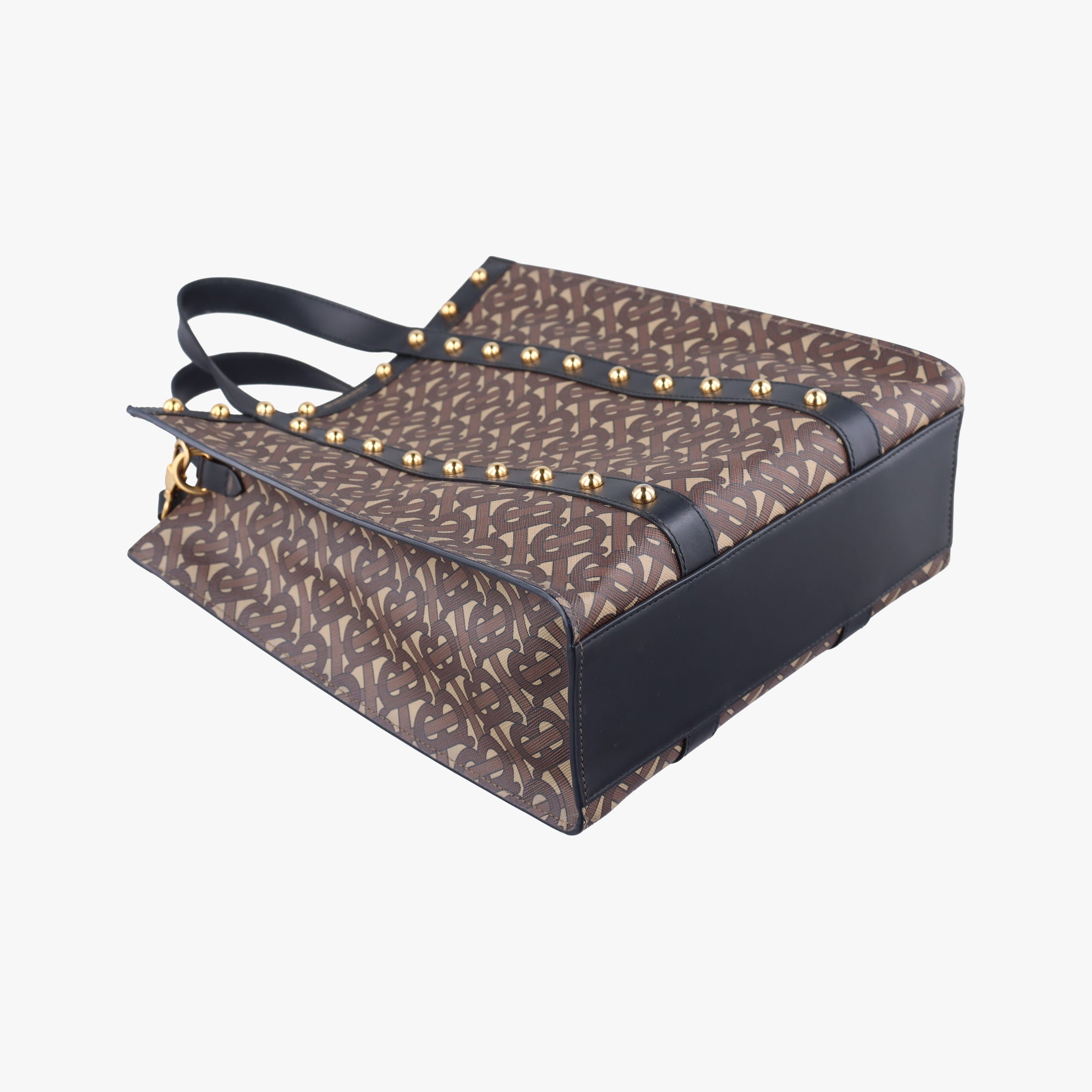 Secondhand Burberry TB Monogram Studded Book Tote Brown×Black PVC coated canvas  handbag | stylenewstar