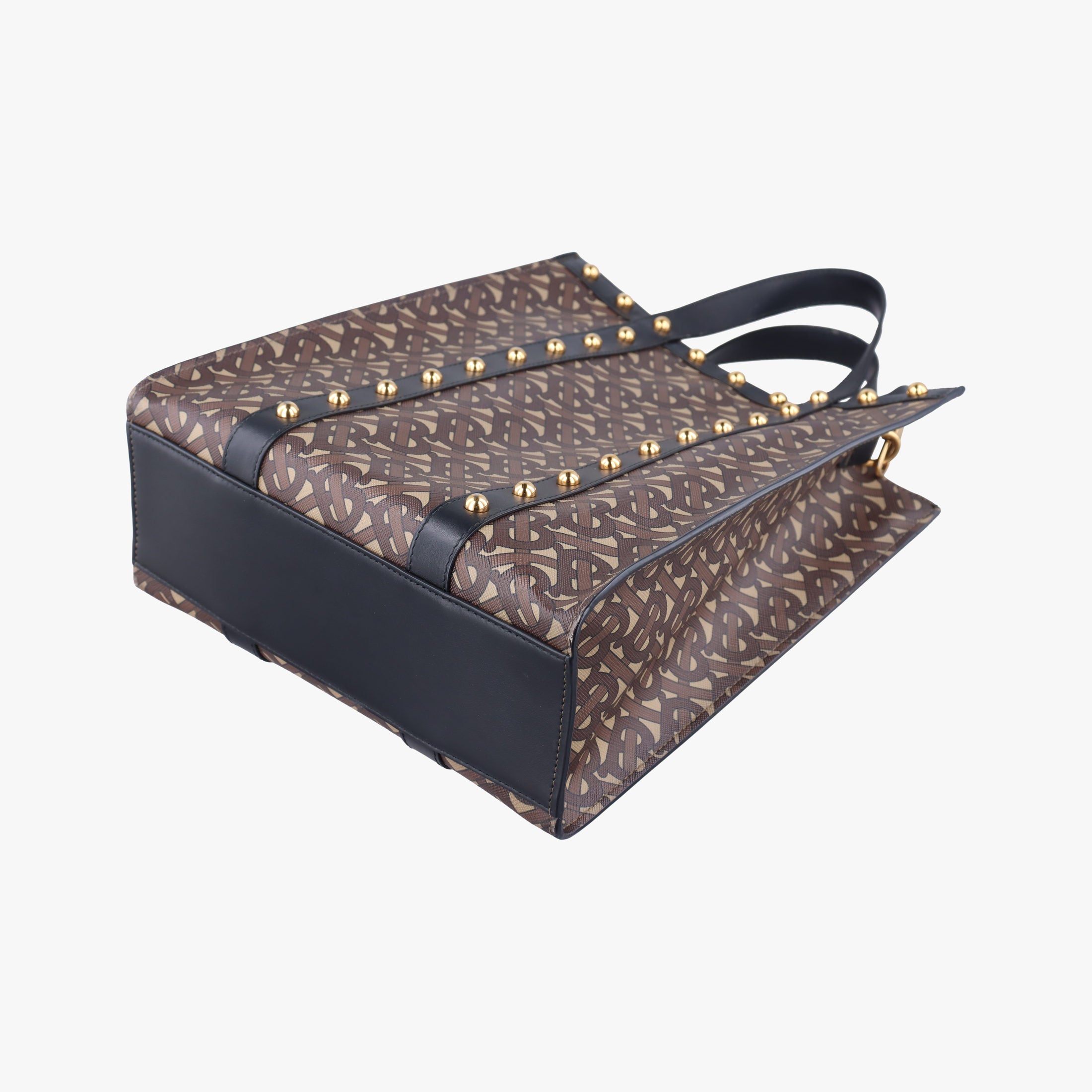 Secondhand Burberry TB Monogram Studded Book Tote Brown×Black PVC coated canvas  handbag | stylenewstar