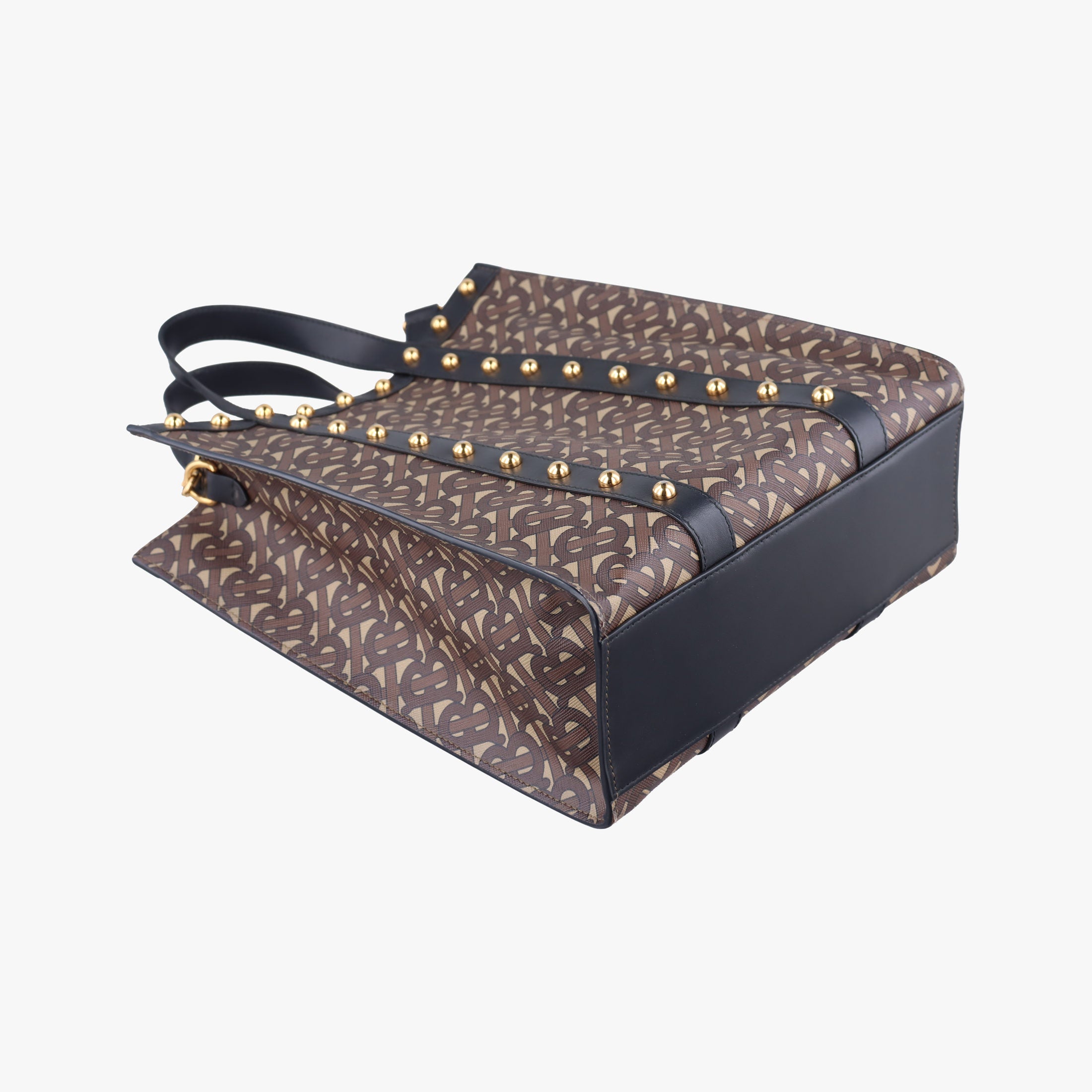 Secondhand Burberry TB Monogram Studded Book Tote Brown×Black PVC coated canvas  handbag | stylenewstar