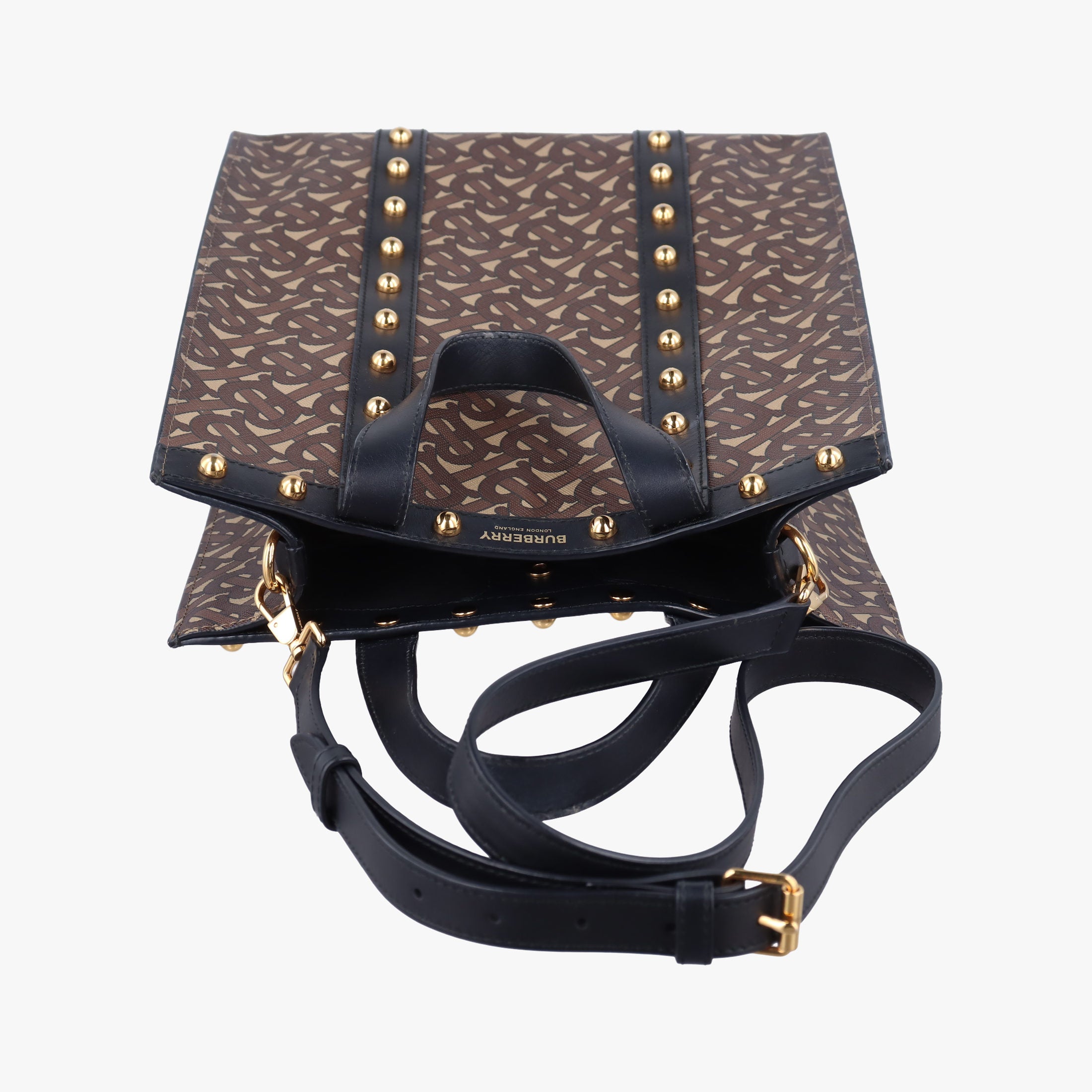 Secondhand Burberry TB Monogram Studded Book Tote Brown×Black PVC coated canvas  handbag | stylenewstar