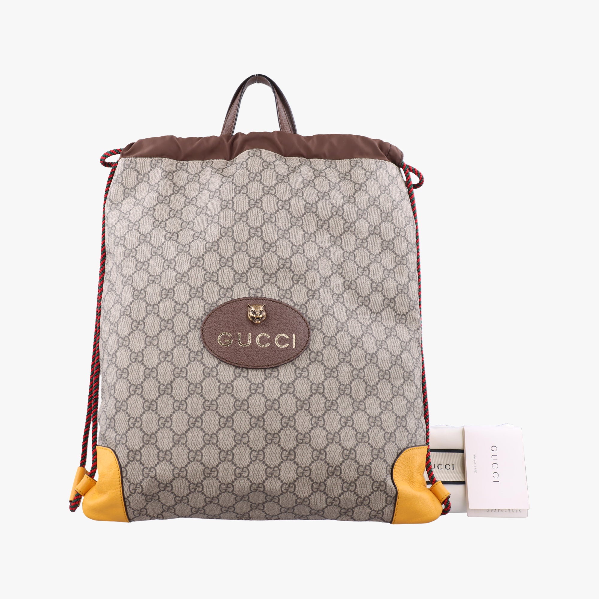 Pre-owned Gucci GG Supreme drawstring Beige×yellow PVC coated canvas×Leather 473872 shoulderbag | stylenewstar