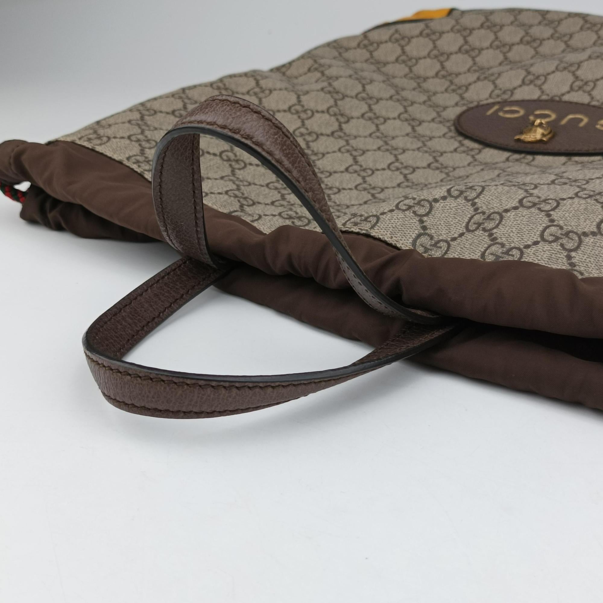 Pre-owned Gucci GG Supreme drawstring Beige×yellow PVC coated canvas×Leather 473872 shoulderbag | stylenewstar