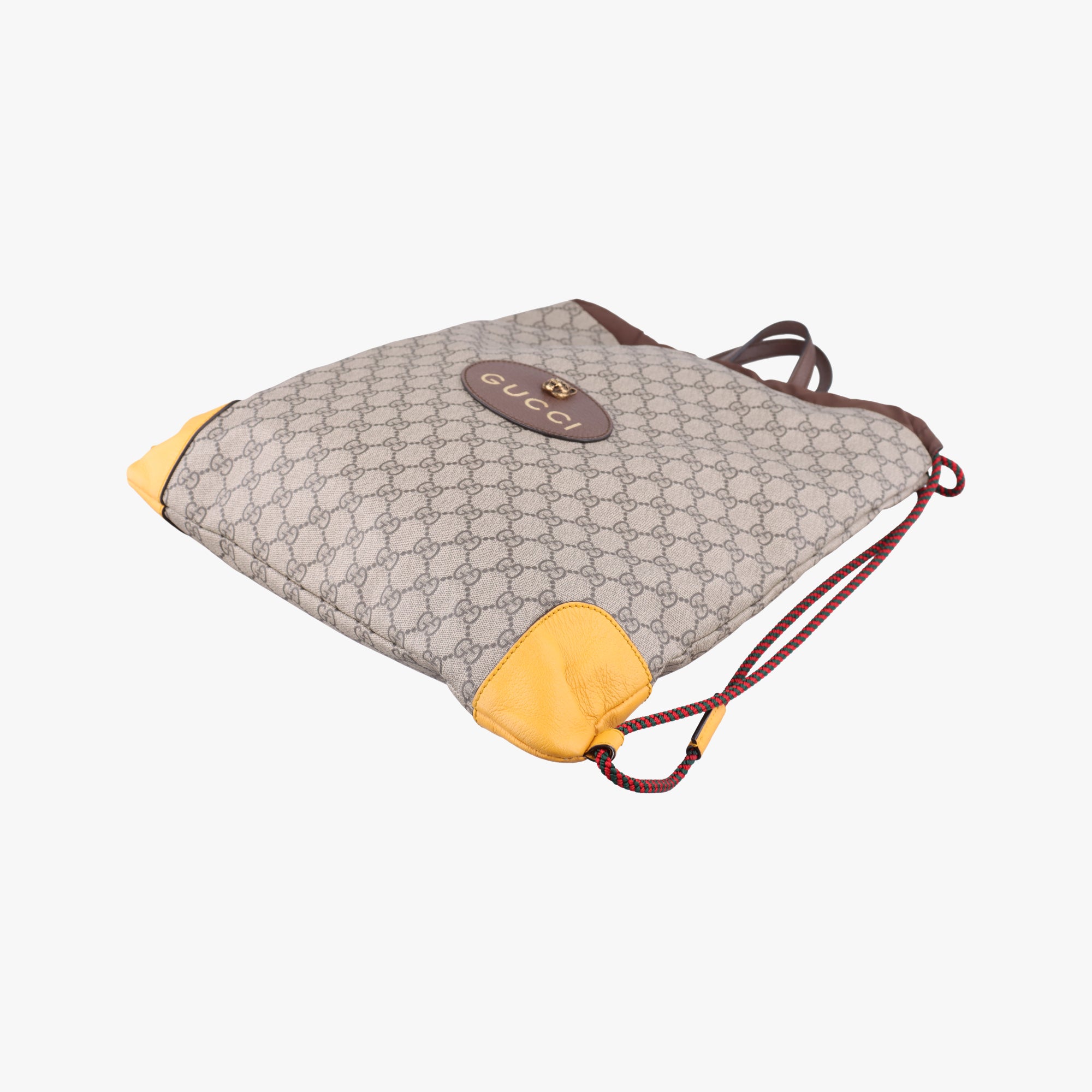 Pre-owned Gucci GG Supreme drawstring Beige×yellow PVC coated canvas×Leather 473872 shoulderbag | stylenewstar