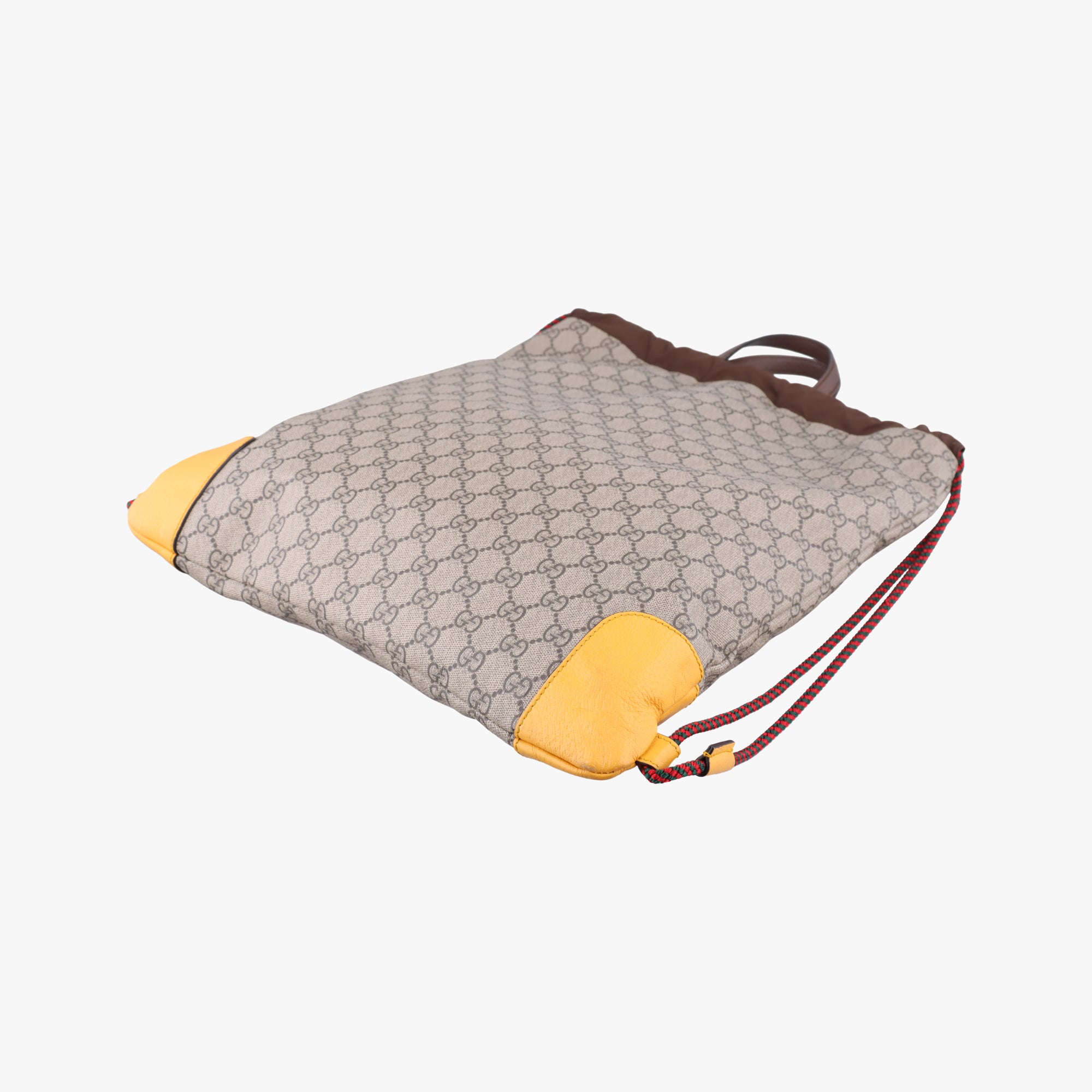 Pre-owned Gucci GG Supreme drawstring Beige×yellow PVC coated canvas×Leather 473872 shoulderbag | stylenewstar