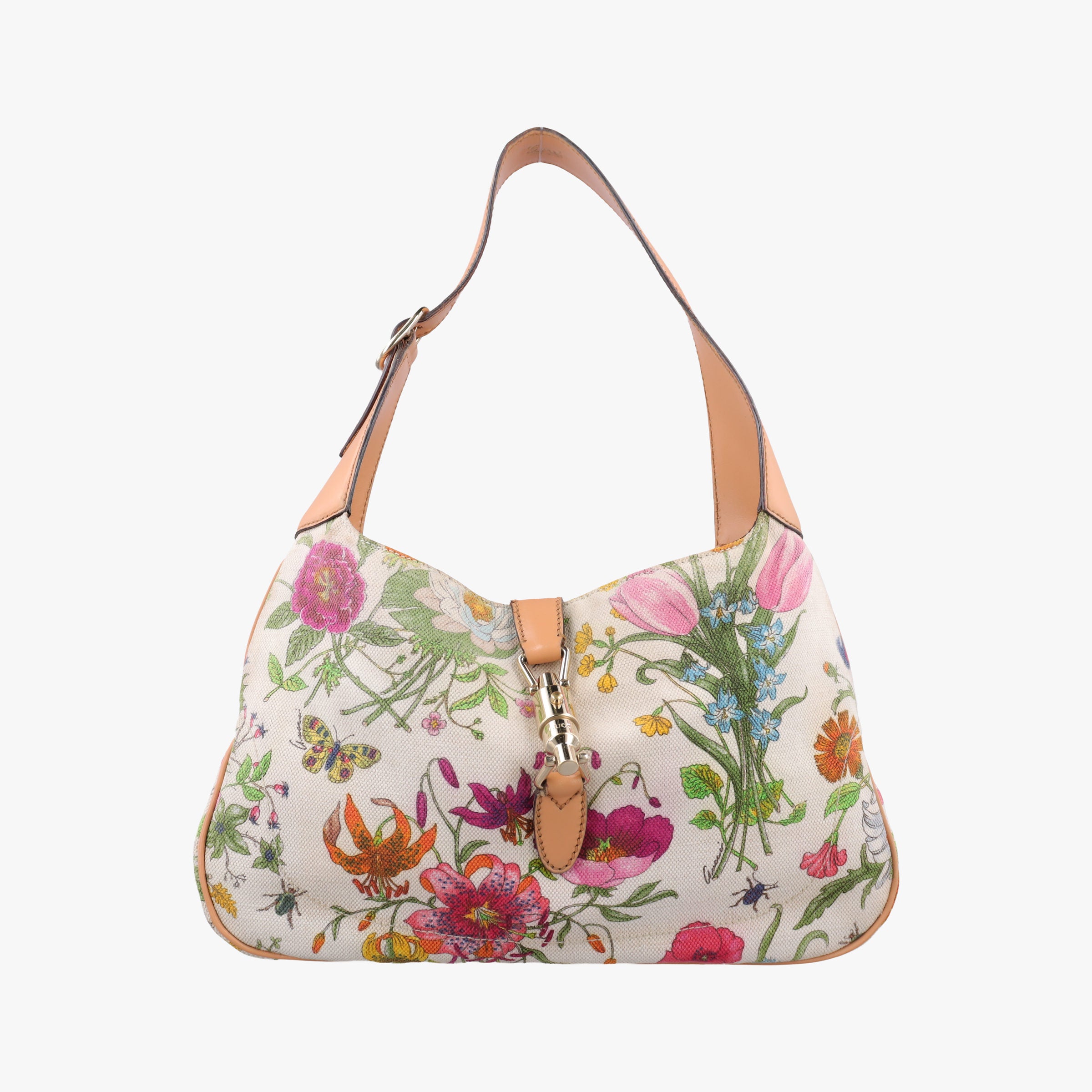 Pre-owned Gucci Flora Jackie Hobo White×Multicolour canvas×leather 137335 handbag | stylenewstar