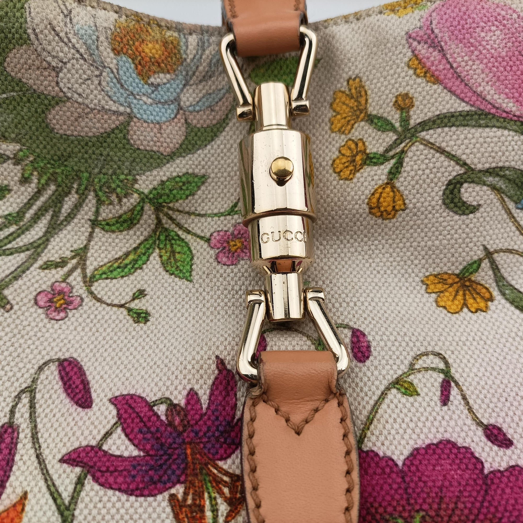 Pre-owned Gucci Flora Jackie Hobo White×Multicolour canvas×leather 137335 handbag | stylenewstar