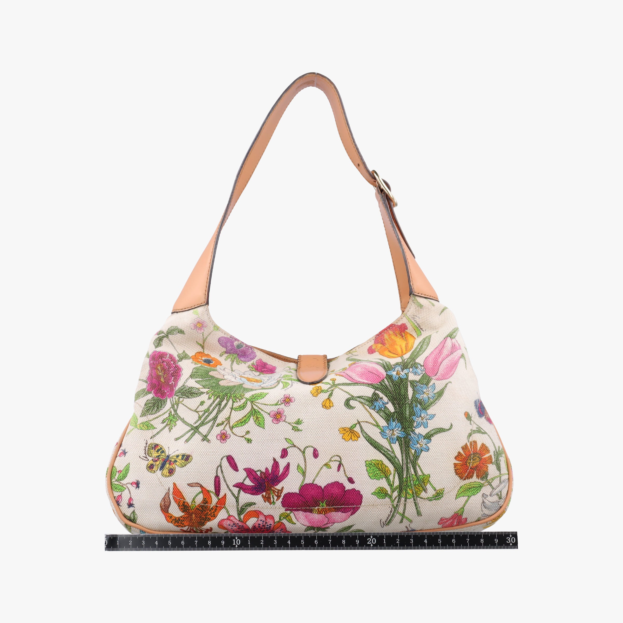 Pre-owned Gucci Flora Jackie Hobo White×Multicolour canvas×leather 137335 handbag | stylenewstar