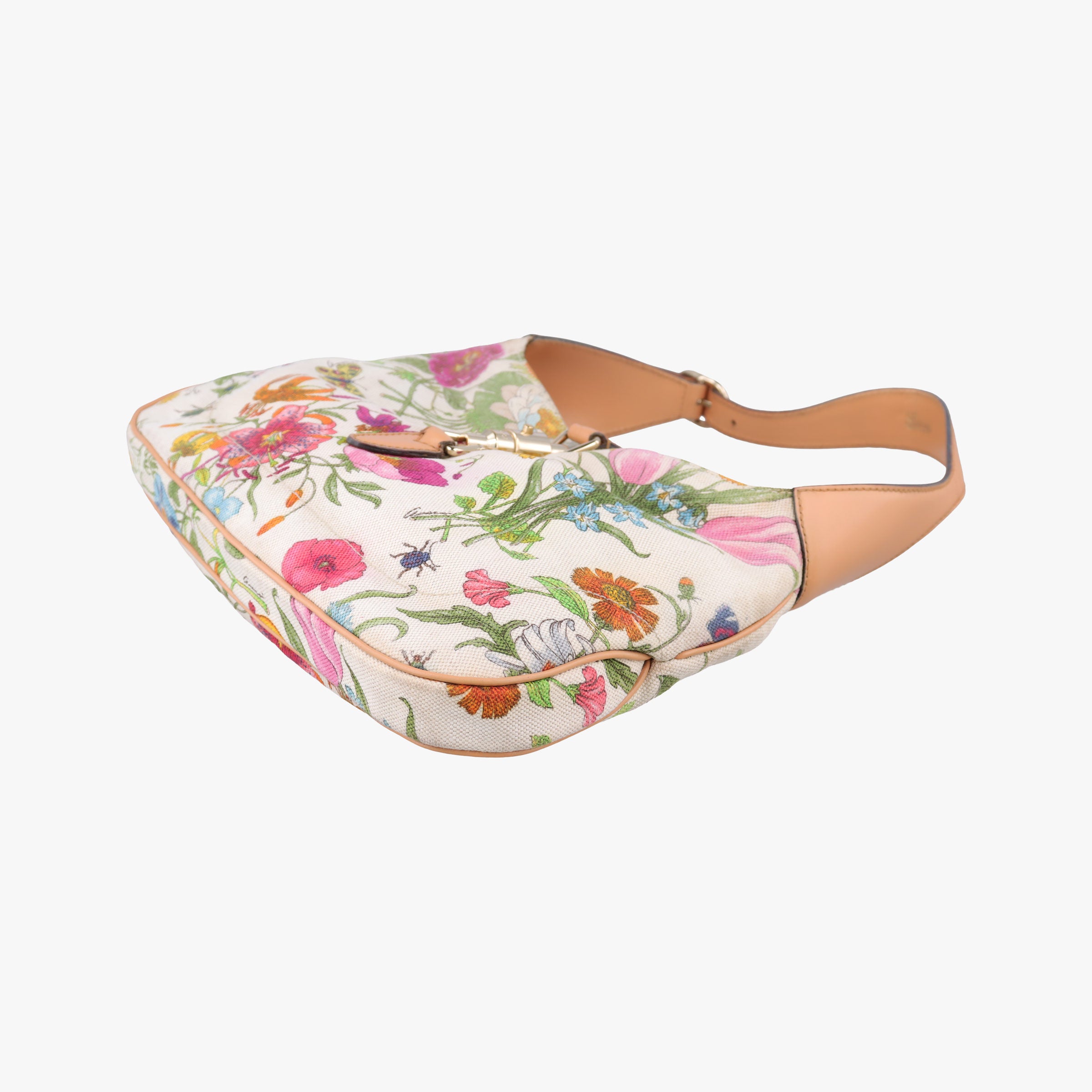 Pre-owned Gucci Flora Jackie Hobo White×Multicolour canvas×leather 137335 handbag | stylenewstar