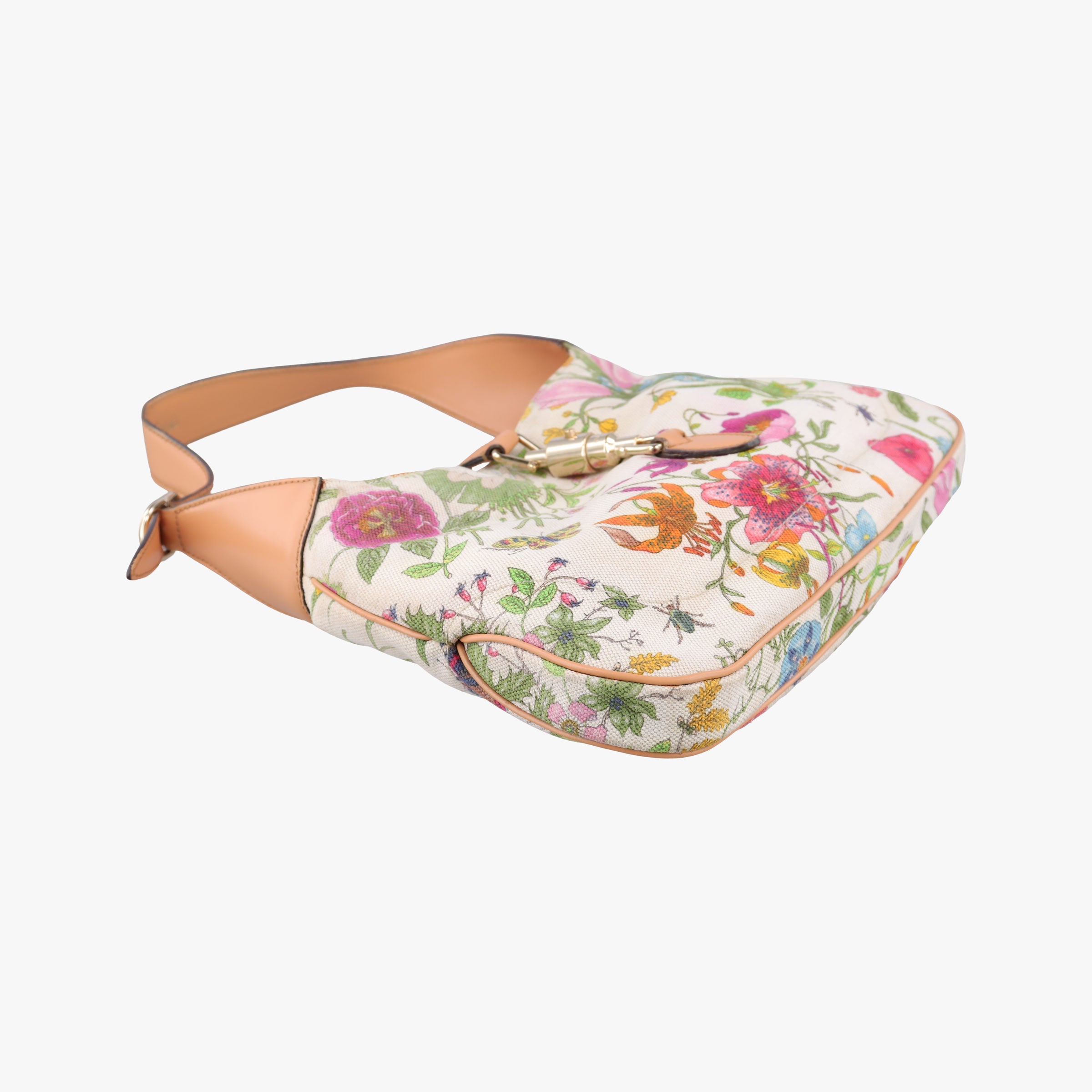 Pre-owned Gucci Flora Jackie Hobo White×Multicolour canvas×leather 137335 handbag | stylenewstar