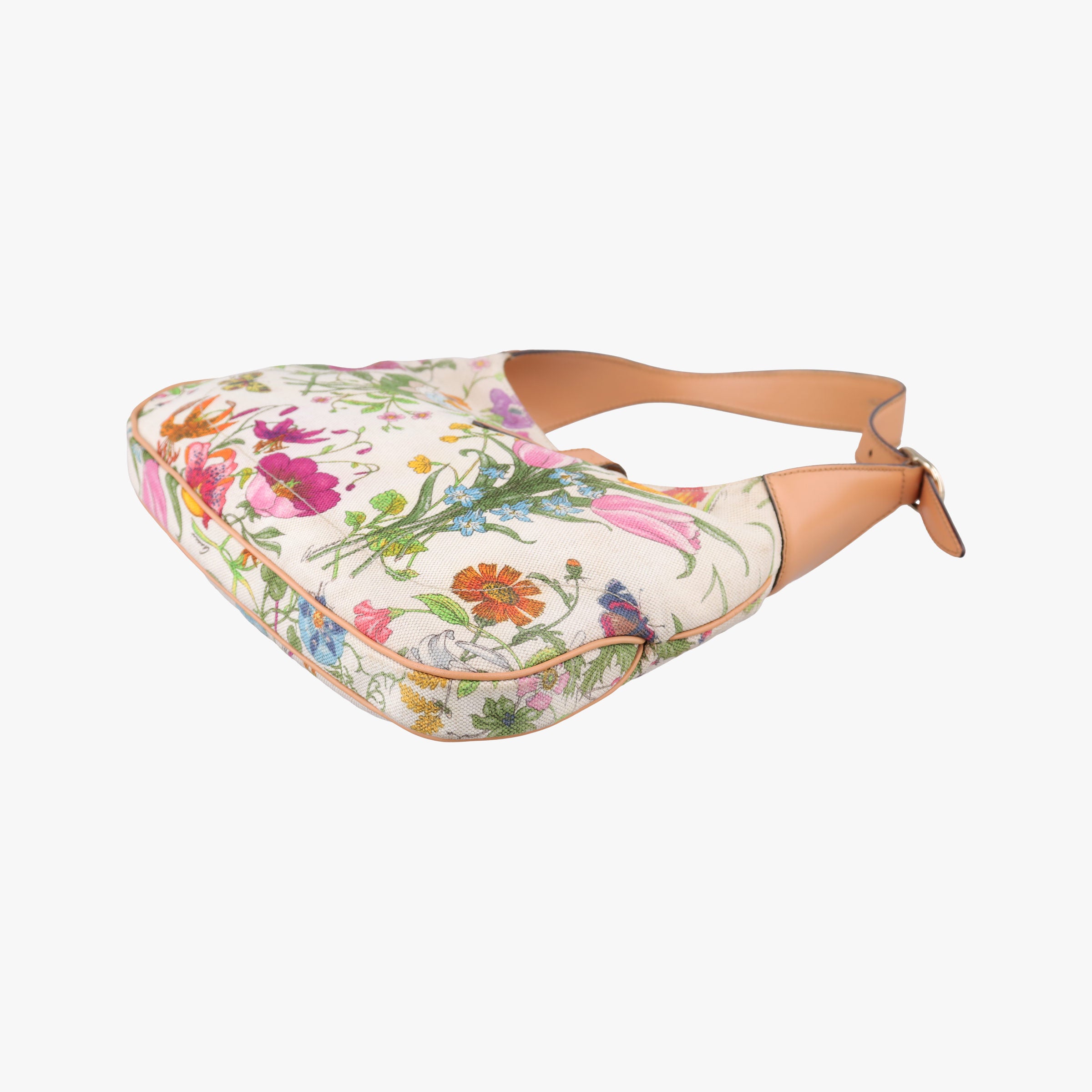 Pre-owned Gucci Flora Jackie Hobo White×Multicolour canvas×leather 137335 handbag | stylenewstar