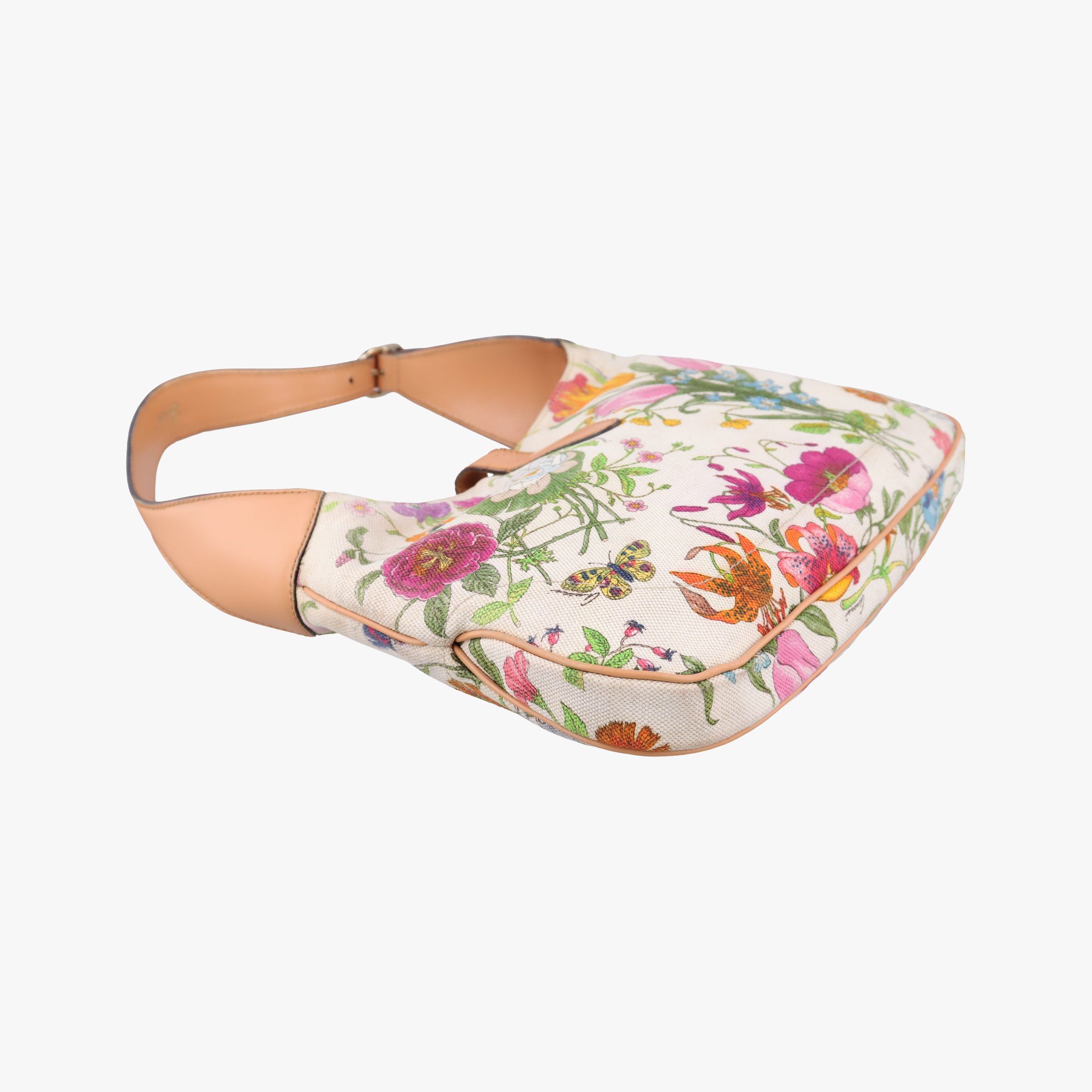 Pre-owned Gucci Flora Jackie Hobo White×Multicolour canvas×leather 137335 handbag | stylenewstar