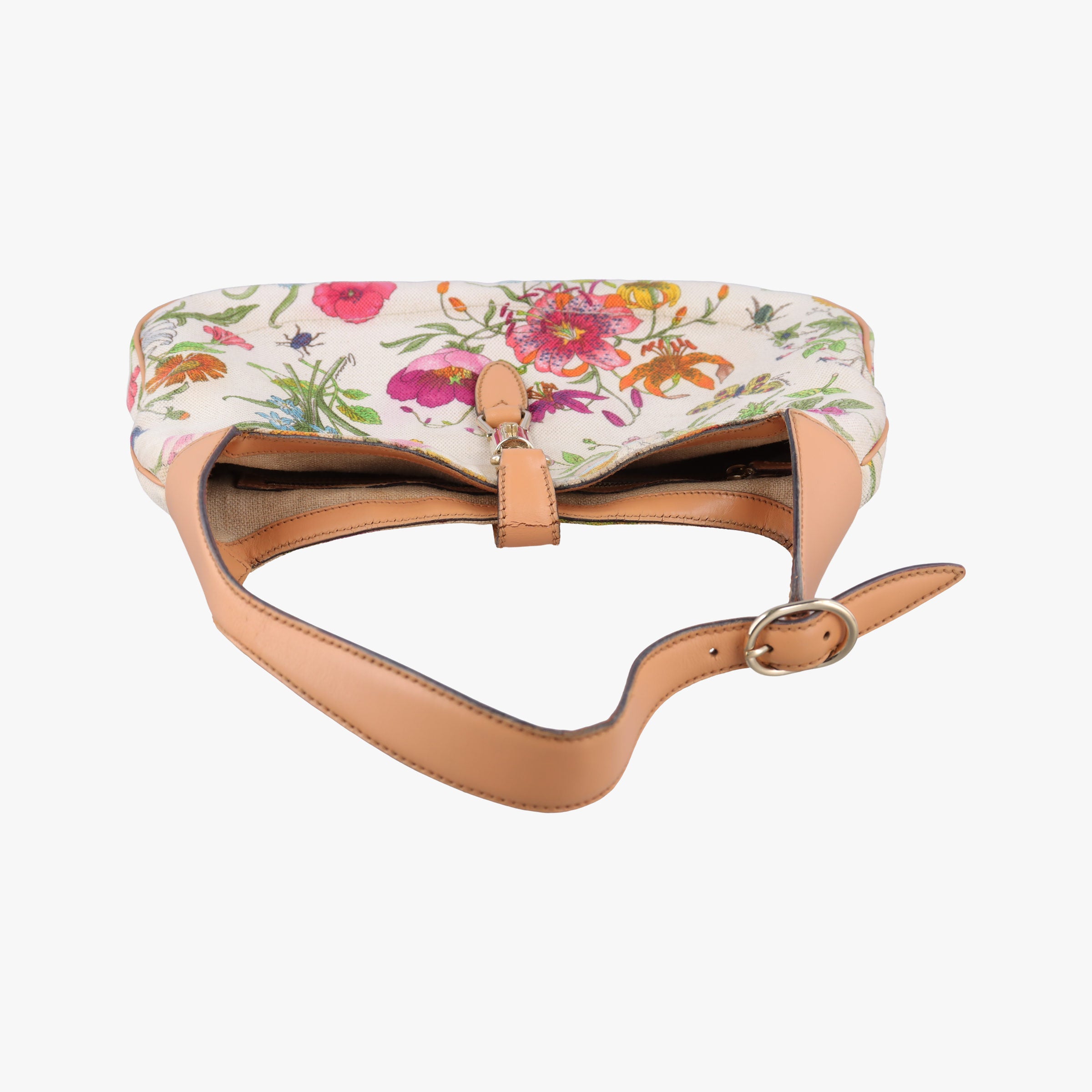 Pre-owned Gucci Flora Jackie Hobo White×Multicolour canvas×leather 137335 handbag | stylenewstar