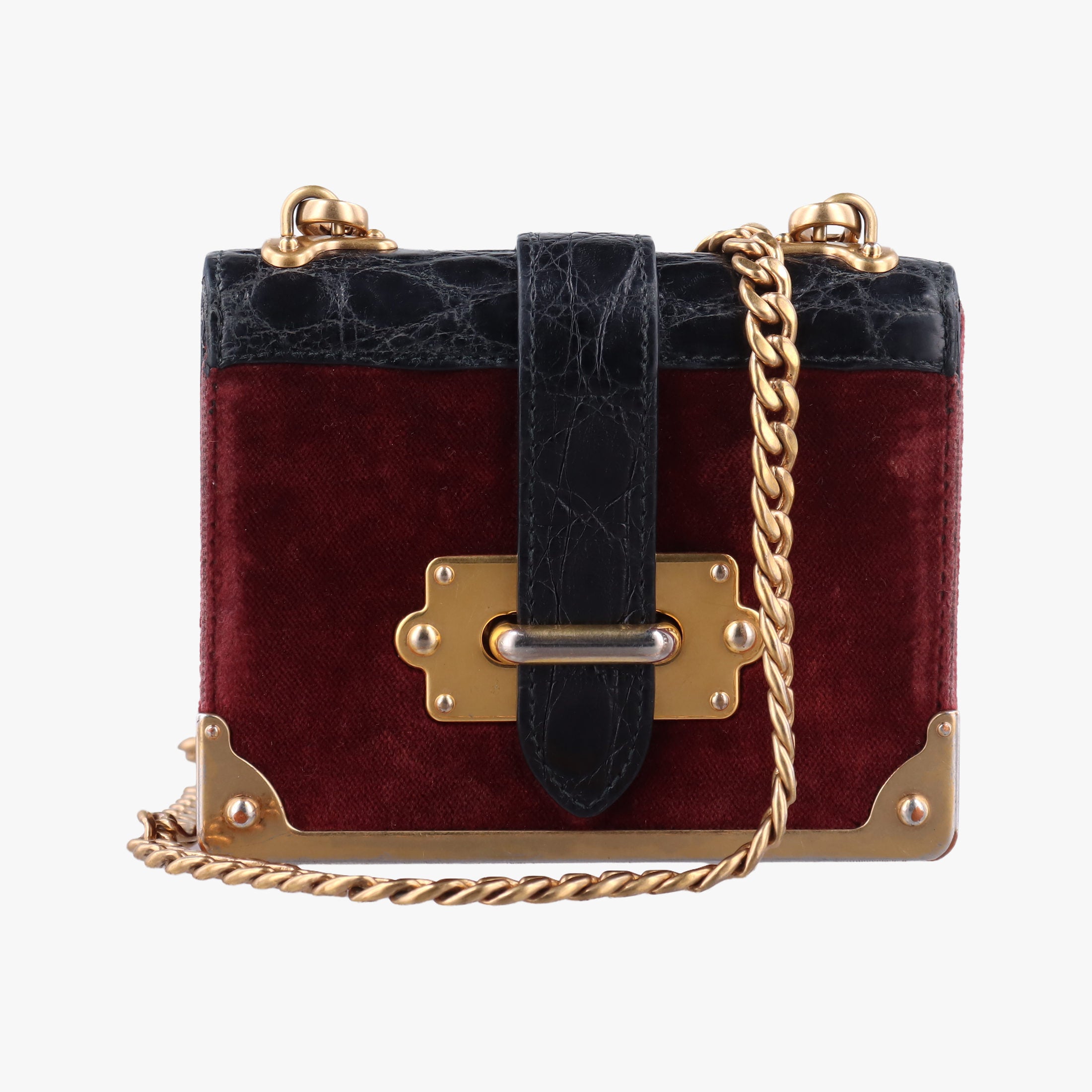 Secondhand Prada Cahier Burgundy×black suede×Leather 1BD045 shoulderbag | stylenewstar