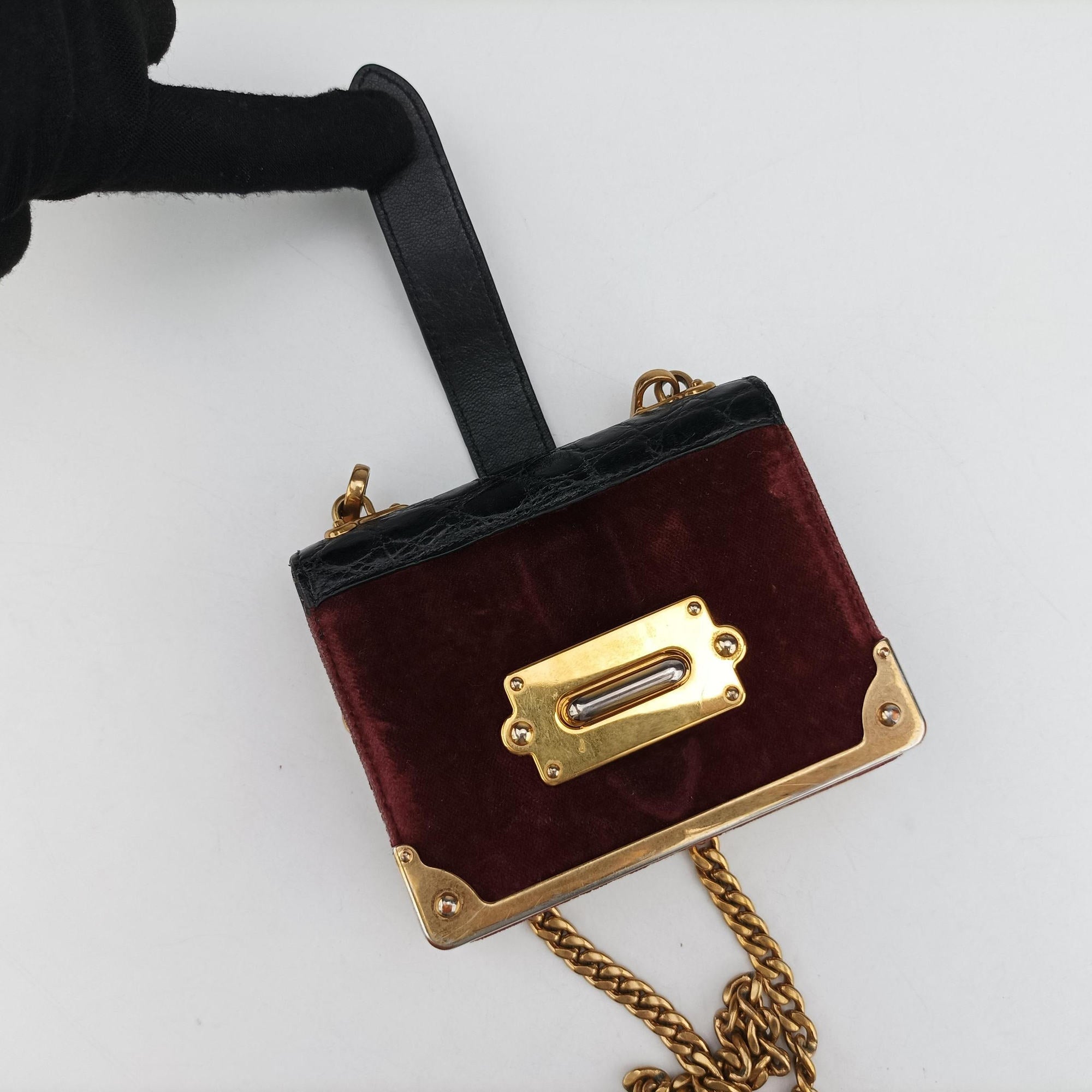 Secondhand Prada Cahier Burgundy×black suede×Leather 1BD045 shoulderbag | stylenewstar