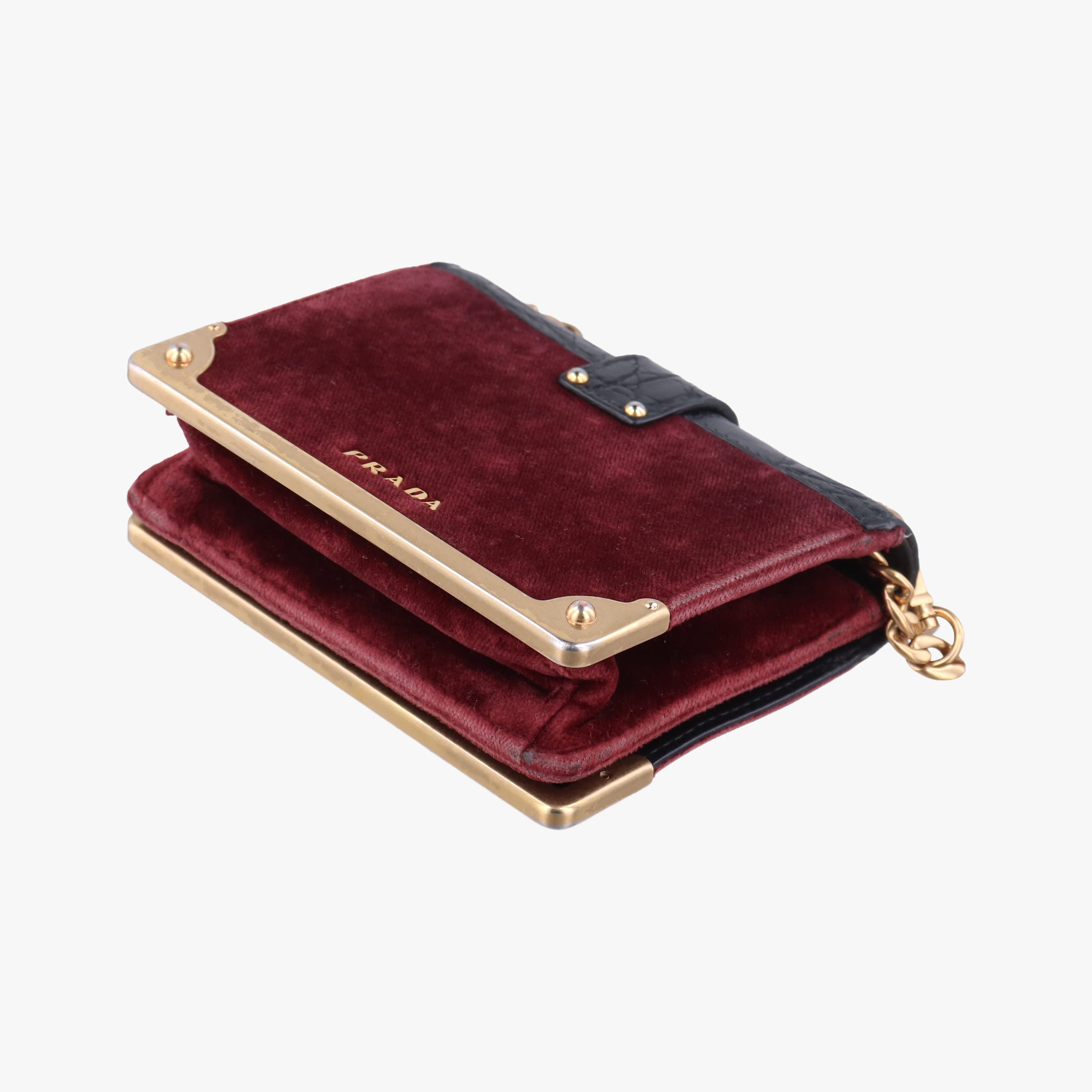 Secondhand Prada Cahier Burgundy×black suede×Leather 1BD045 shoulderbag | stylenewstar