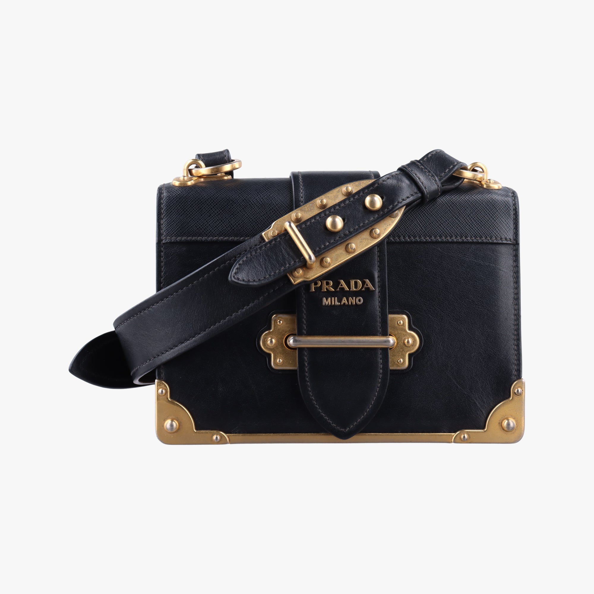 Pre-owned Prada Cahier Black Leather 1BD045 shoulderbag | stylenewstar