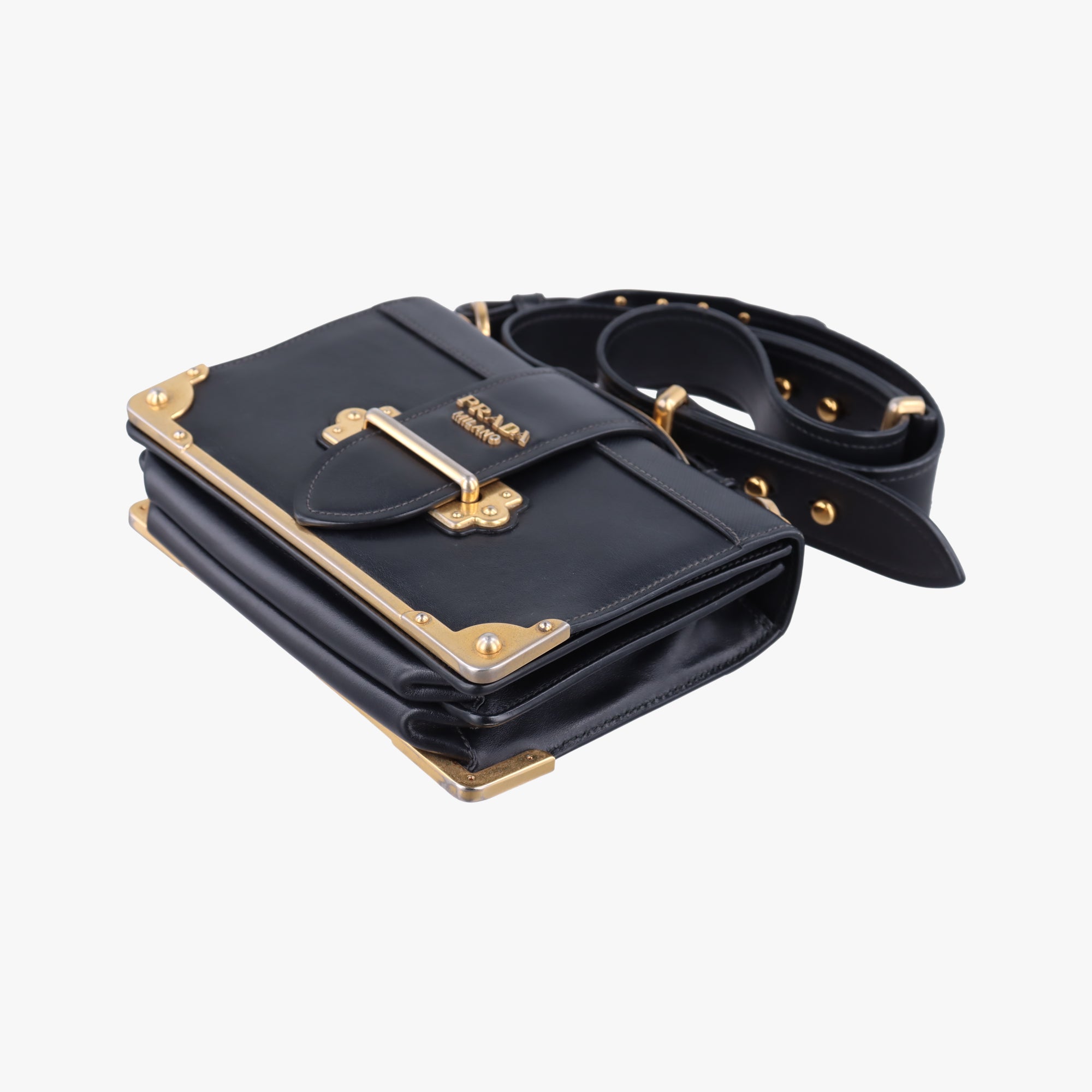 Pre-owned Prada Cahier Black Leather 1BD045 shoulderbag | stylenewstar