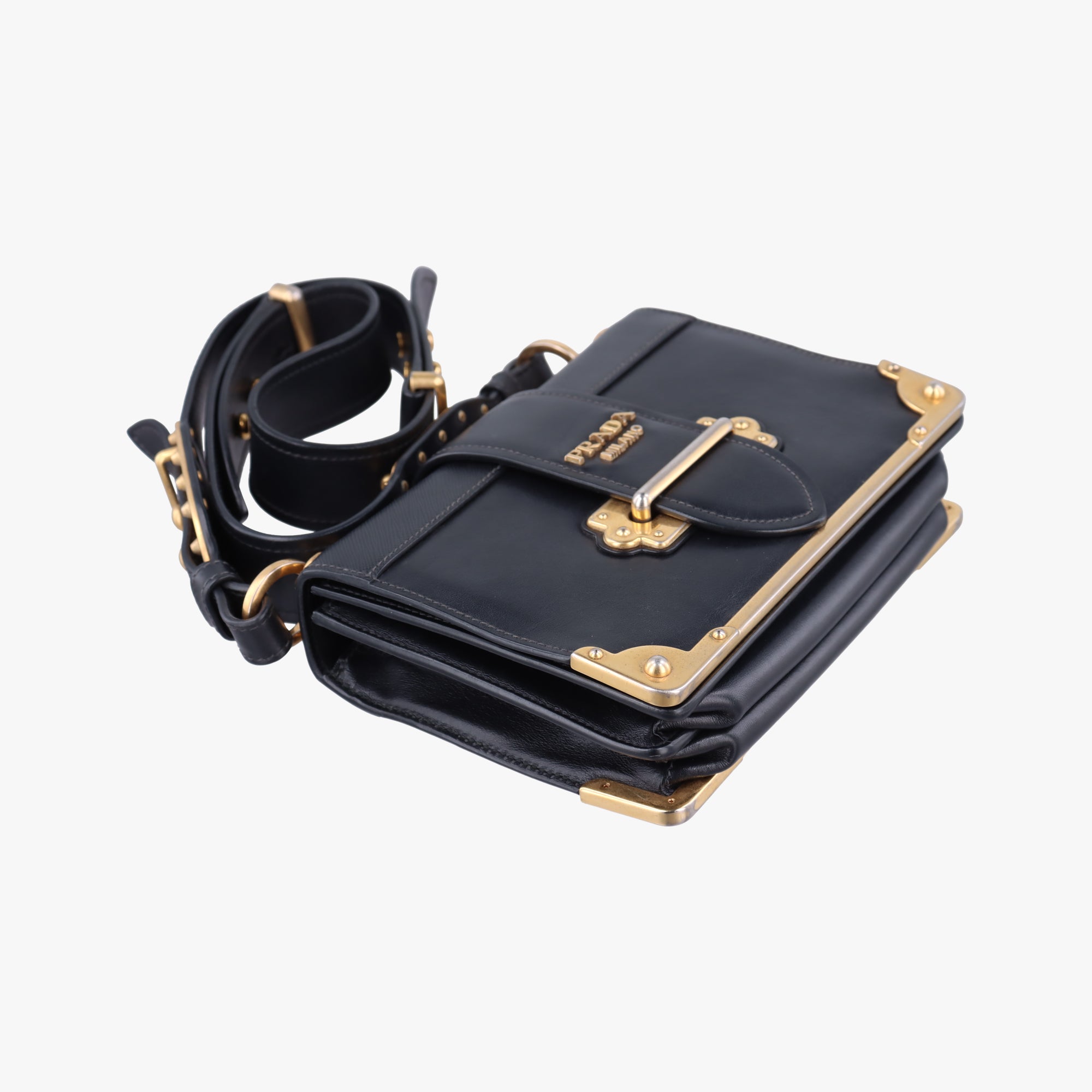 Pre-owned Prada Cahier Black Leather 1BD045 shoulderbag | stylenewstar
