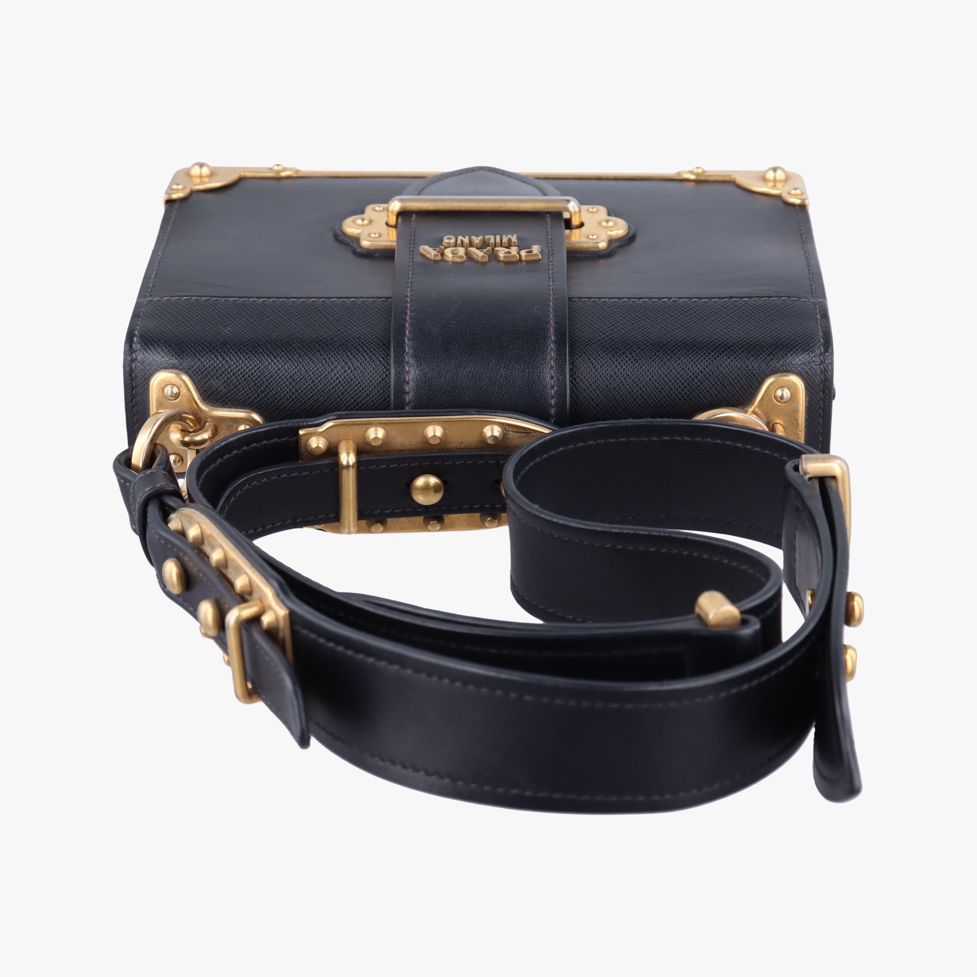 Pre-owned Prada Cahier Black Leather 1BD045 shoulderbag | stylenewstar