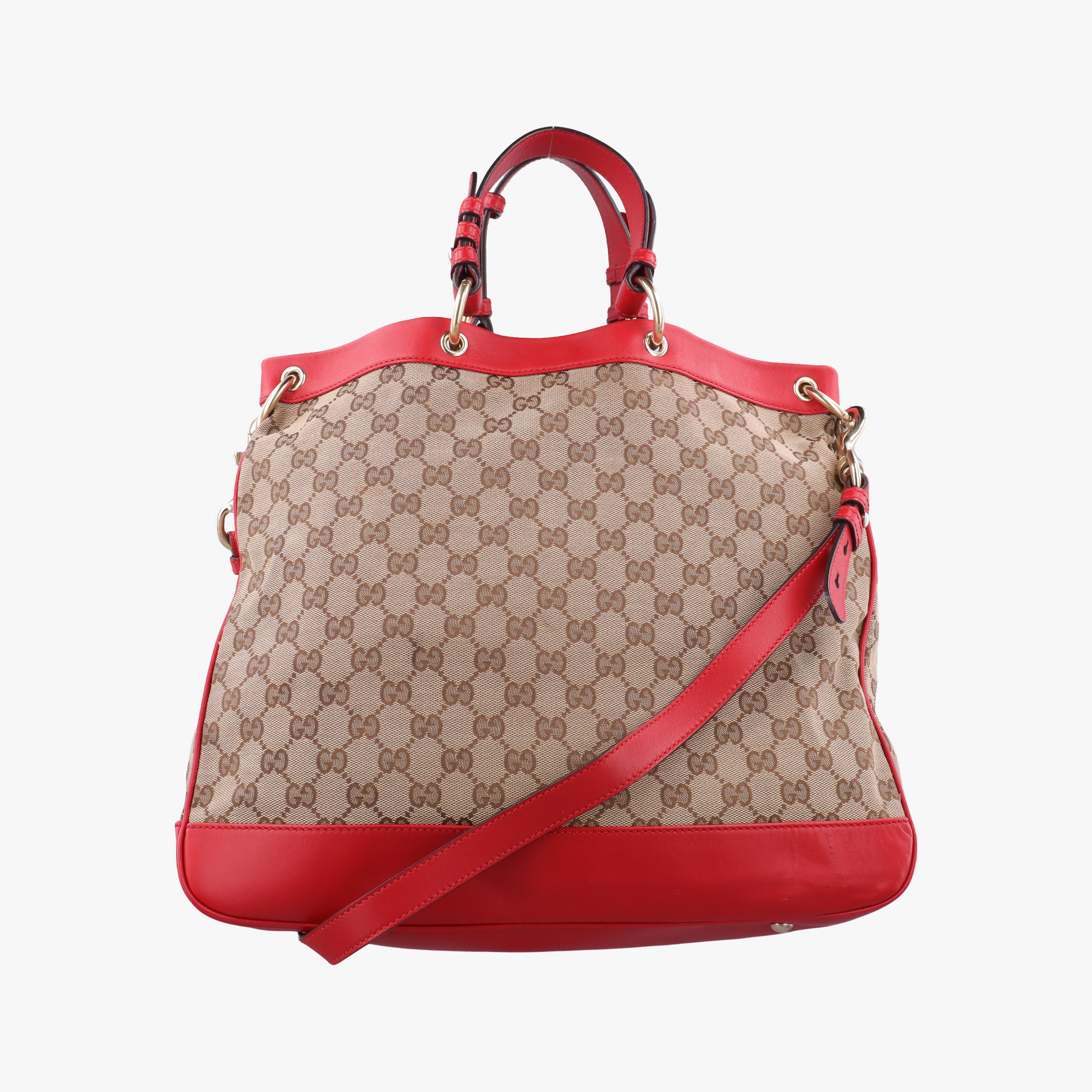 Pre-owned Gucci VALENTINE MICRO GG GUCCISSIMA khaki×red canvas×leather 282342 shoulderbag | stylenewstar