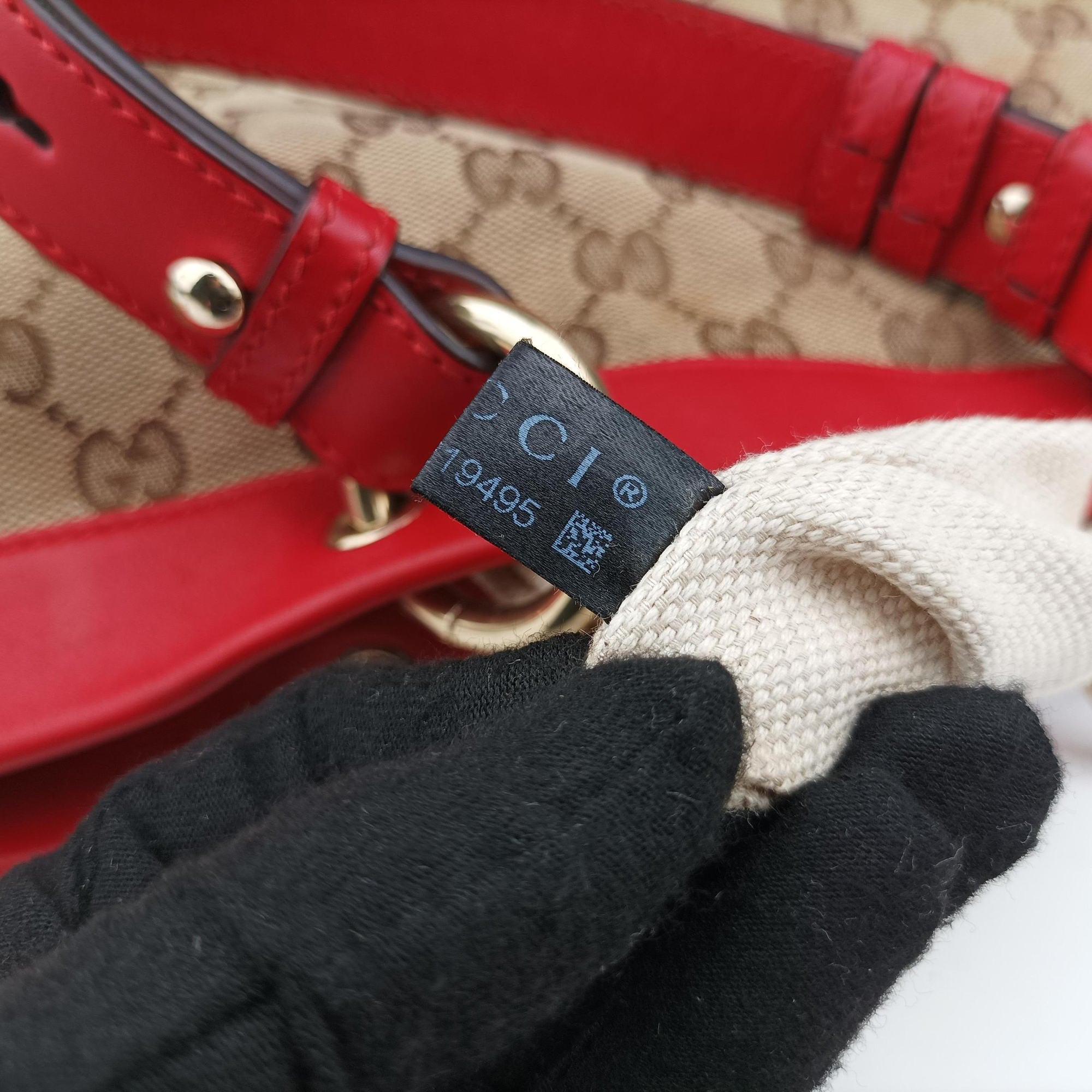 Pre-owned Gucci VALENTINE MICRO GG GUCCISSIMA khaki×red canvas×leather 282342 shoulderbag | stylenewstar