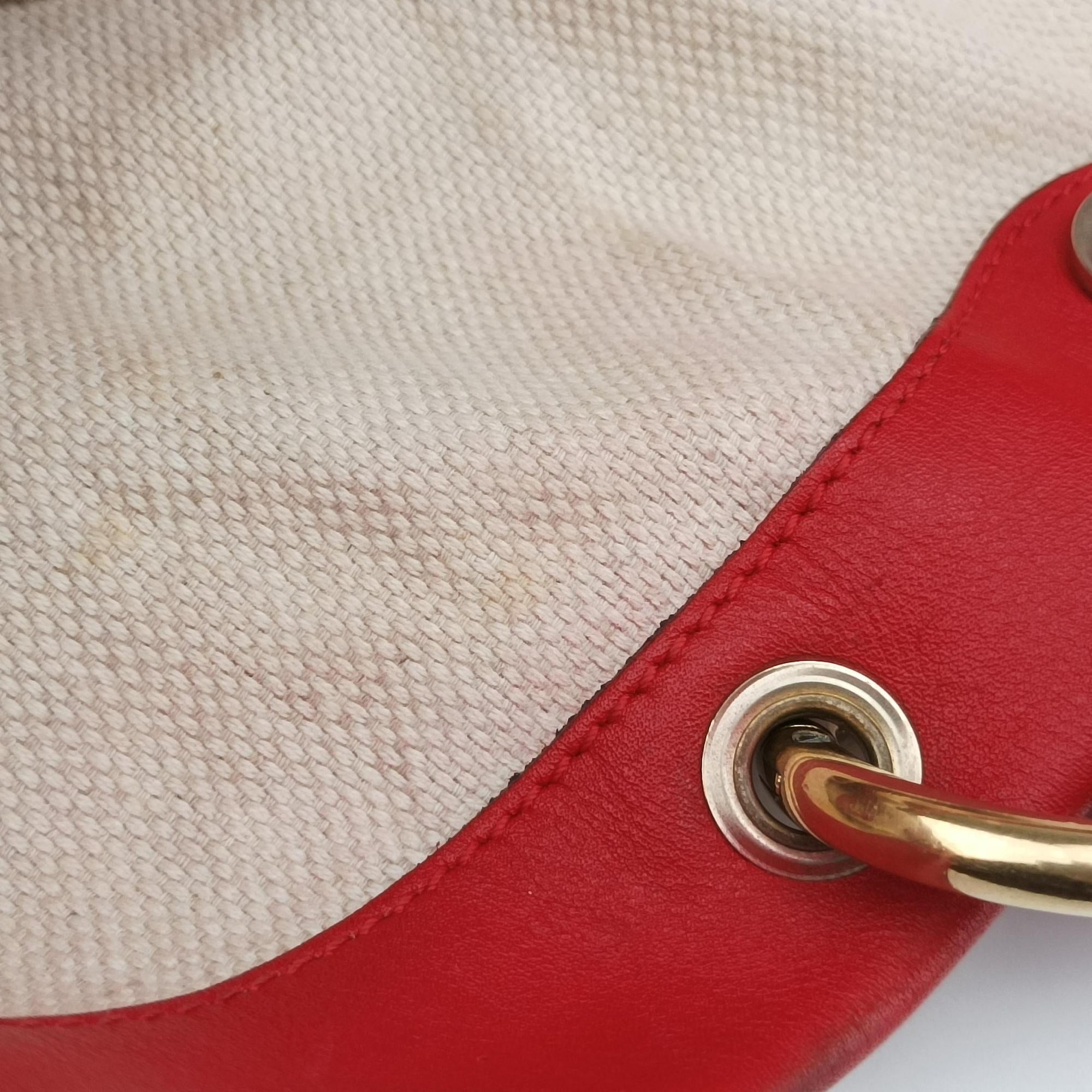 Pre-owned Gucci VALENTINE MICRO GG GUCCISSIMA khaki×red canvas×leather 282342 shoulderbag | stylenewstar