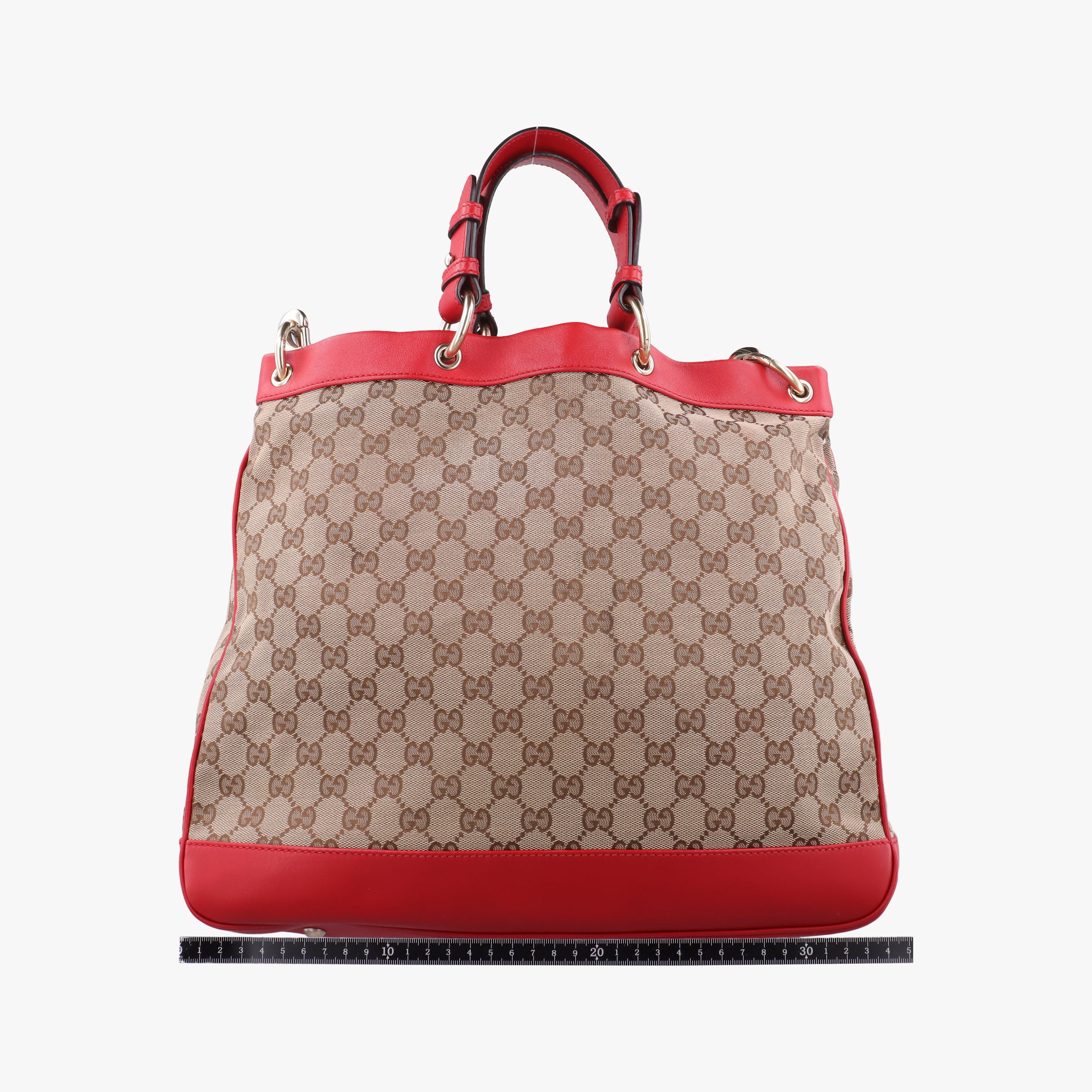 Pre-owned Gucci VALENTINE MICRO GG GUCCISSIMA khaki×red canvas×leather 282342 shoulderbag | stylenewstar