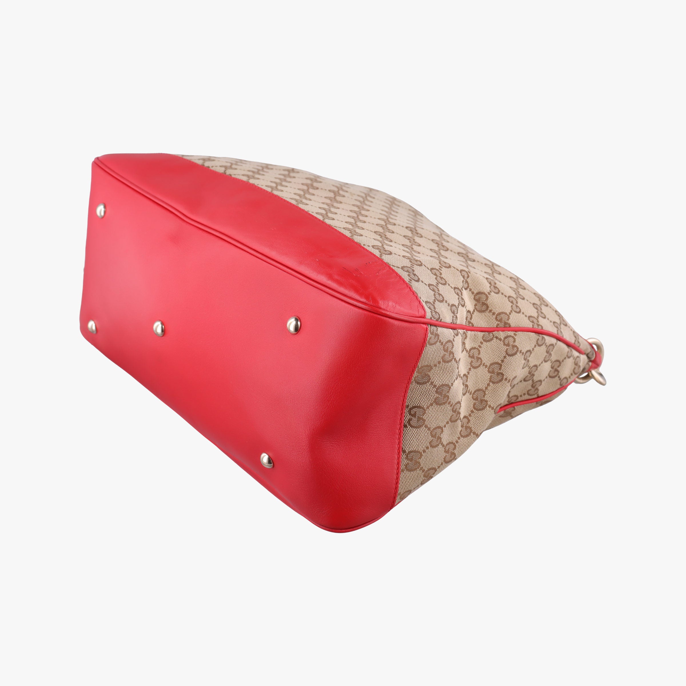 Pre-owned Gucci VALENTINE MICRO GG GUCCISSIMA khaki×red canvas×leather 282342 shoulderbag | stylenewstar