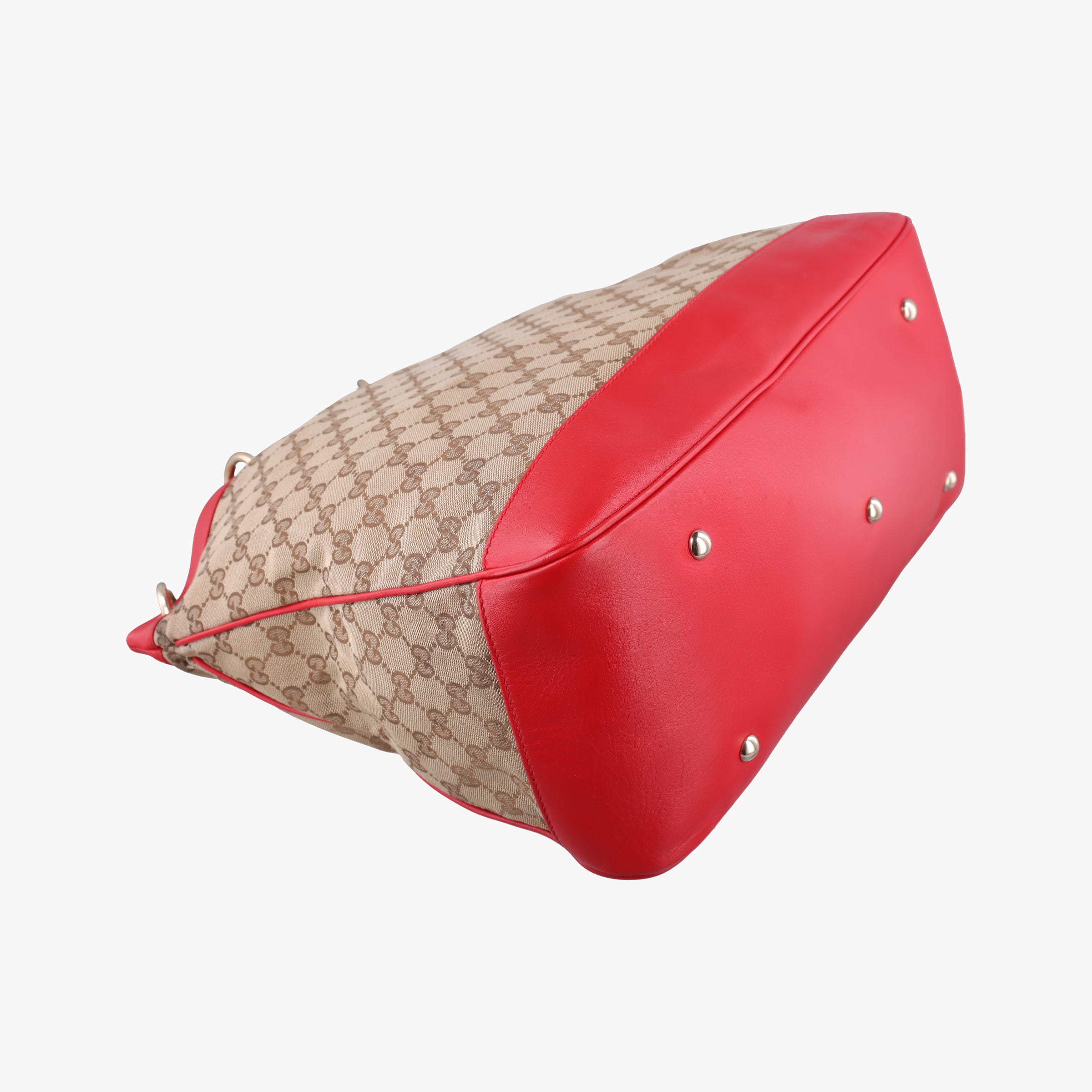 Pre-owned Gucci VALENTINE MICRO GG GUCCISSIMA khaki×red canvas×leather 282342 shoulderbag | stylenewstar