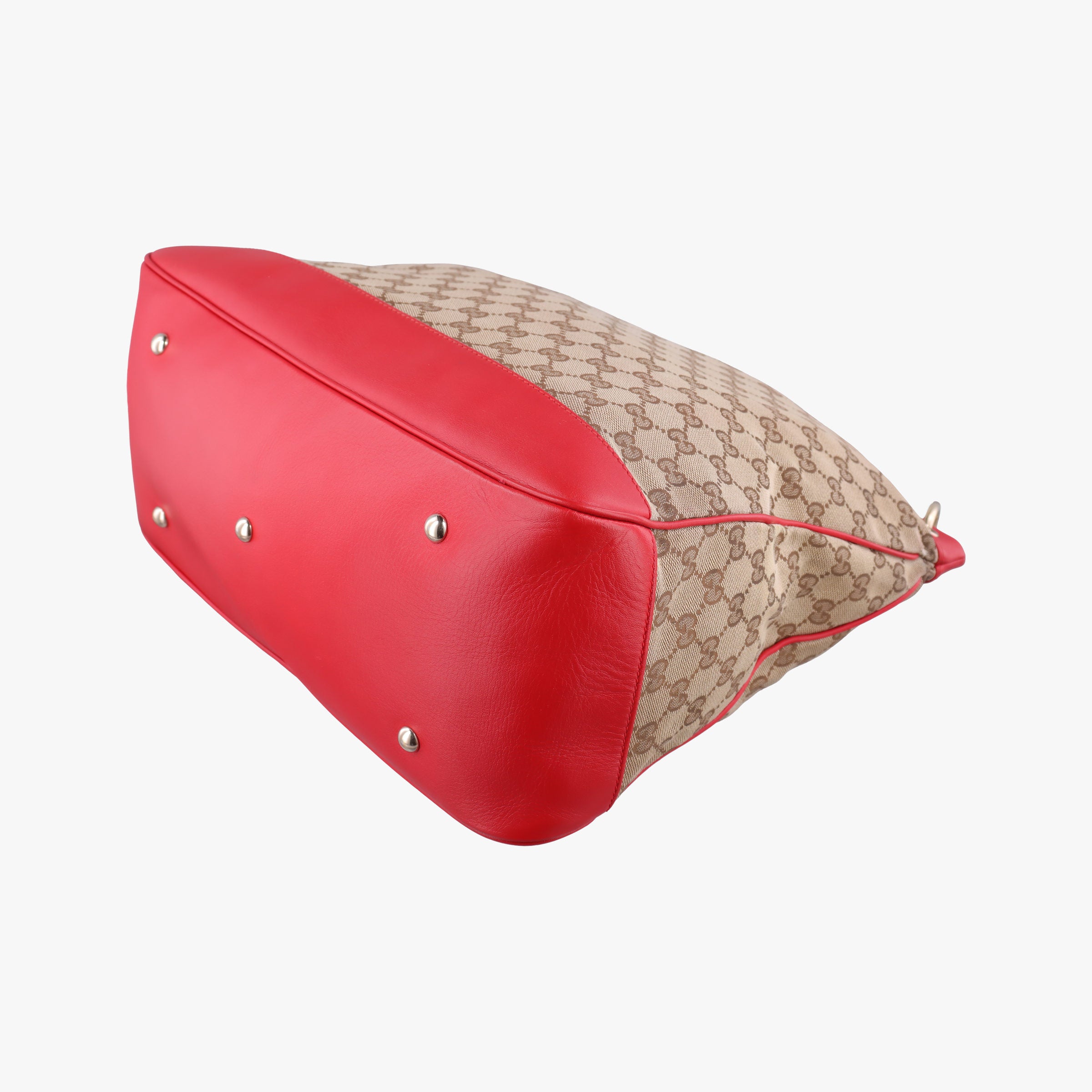 Pre-owned Gucci VALENTINE MICRO GG GUCCISSIMA khaki×red canvas×leather 282342 shoulderbag | stylenewstar