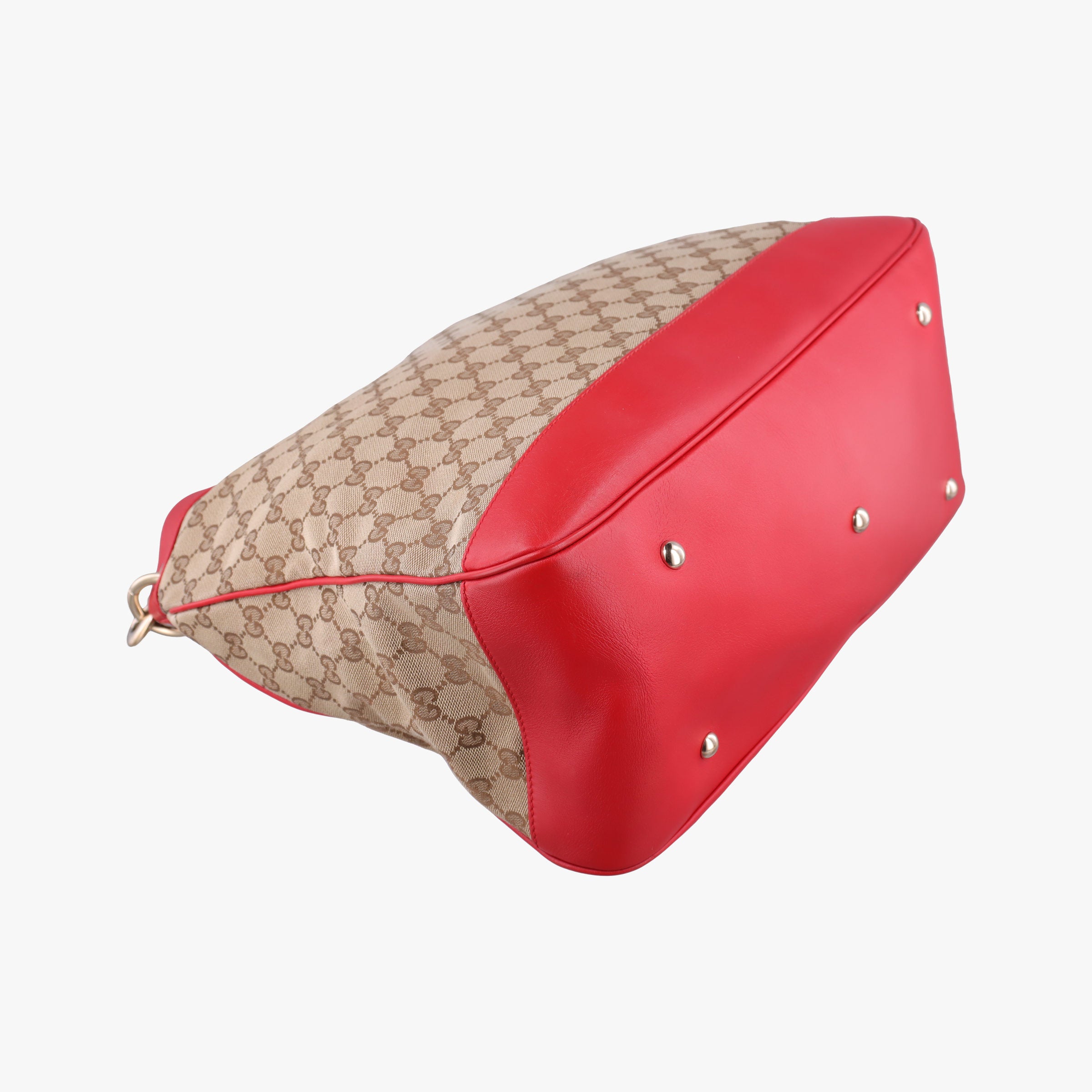 Pre-owned Gucci VALENTINE MICRO GG GUCCISSIMA khaki×red canvas×leather 282342 shoulderbag | stylenewstar