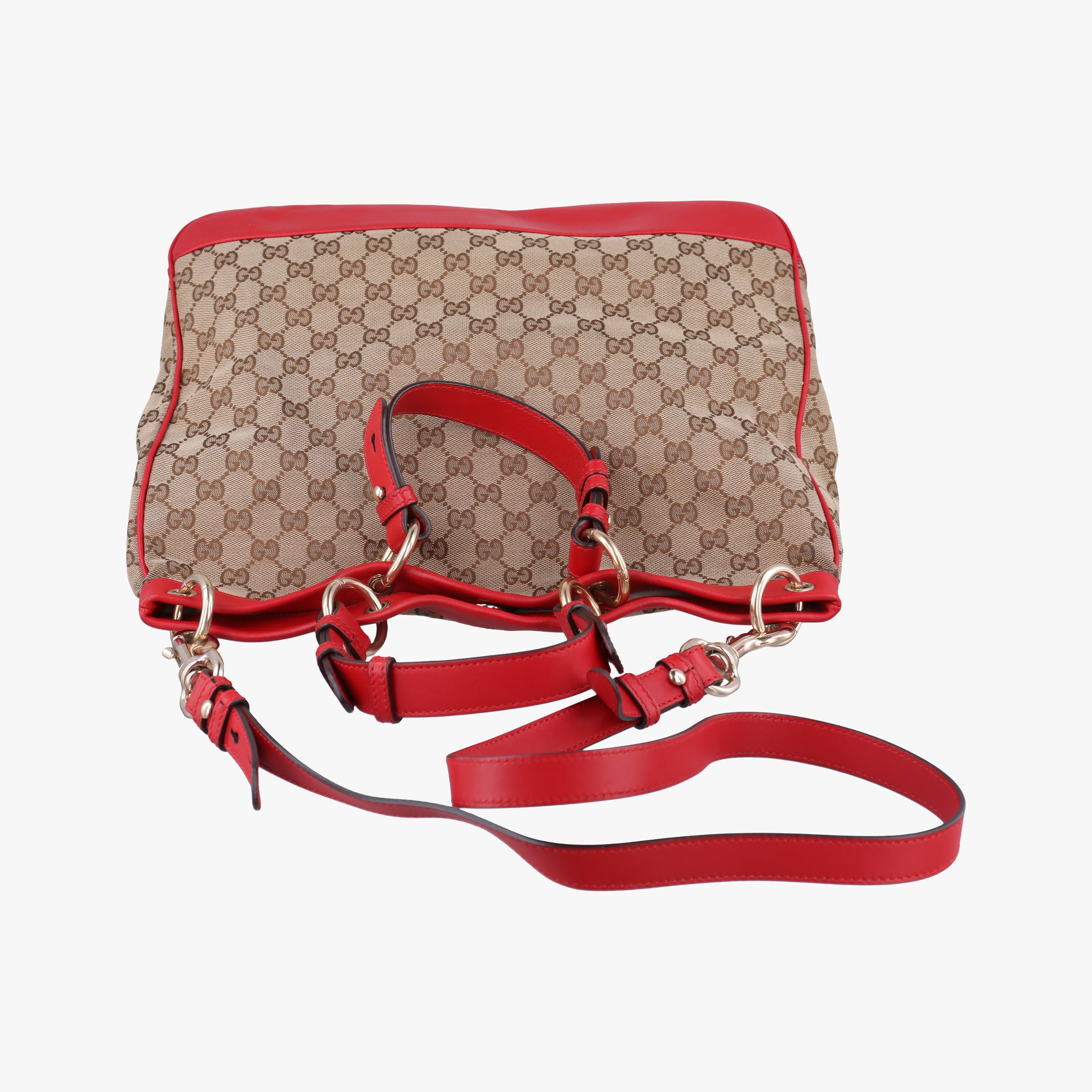 Pre-owned Gucci VALENTINE MICRO GG GUCCISSIMA khaki×red canvas×leather 282342 shoulderbag | stylenewstar