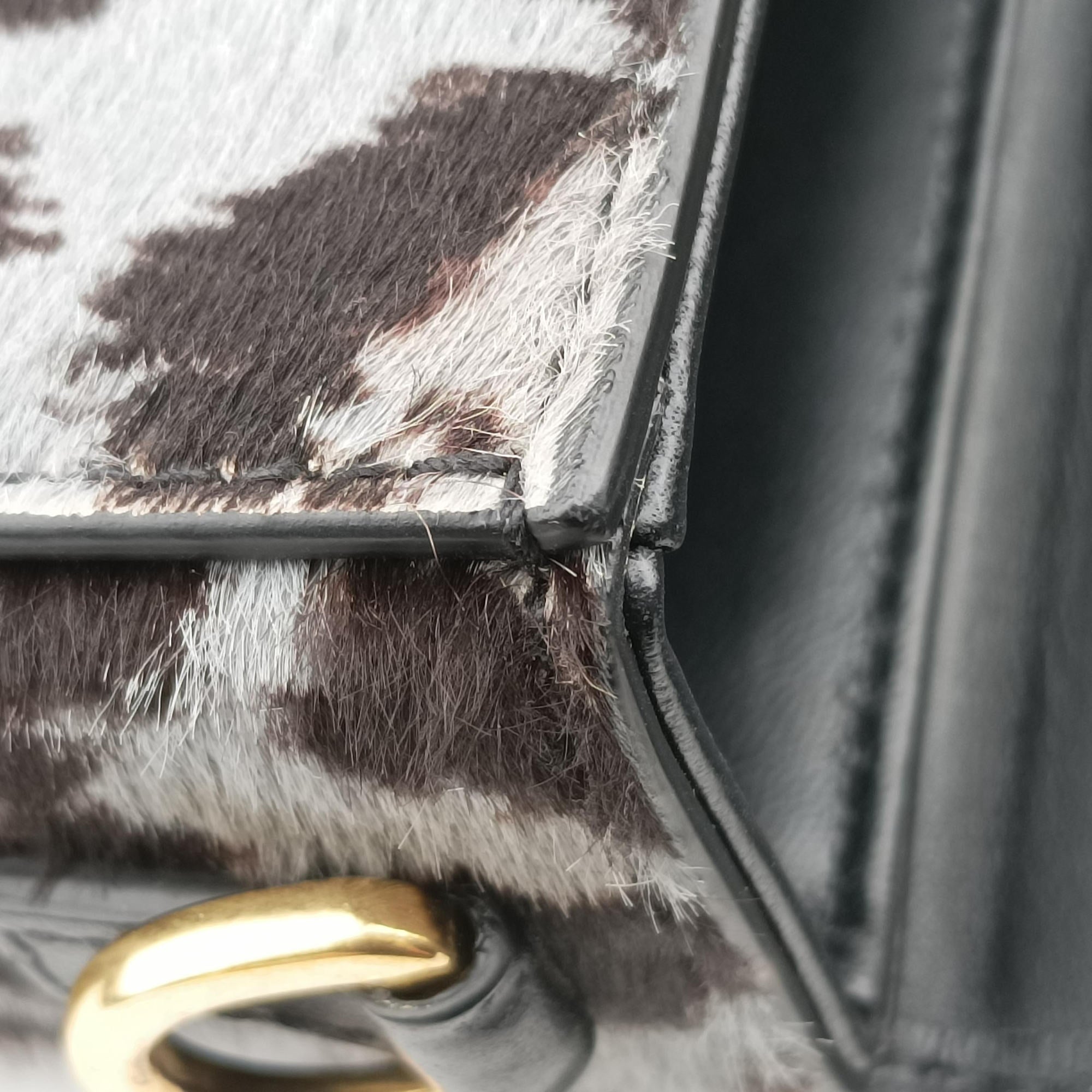 Pre-owned Christian Dior Montaigne Grey×multicolor ponyhair×leather  shoulderbag | stylenewstar
