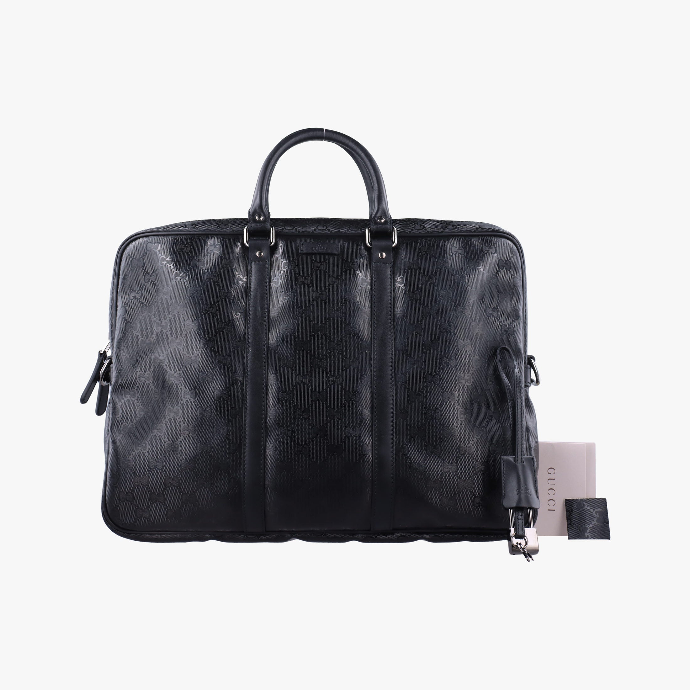 Pre-owned Gucci GG Imprime Briefcase Black PVC coated canvas x leather 201480 handbag | stylenewstar