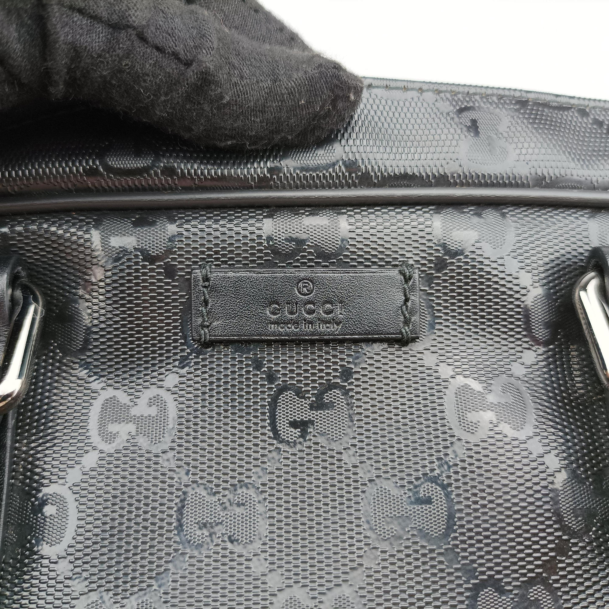 Pre-owned Gucci GG Imprime Briefcase Black PVC coated canvas x leather 201480 handbag | stylenewstar