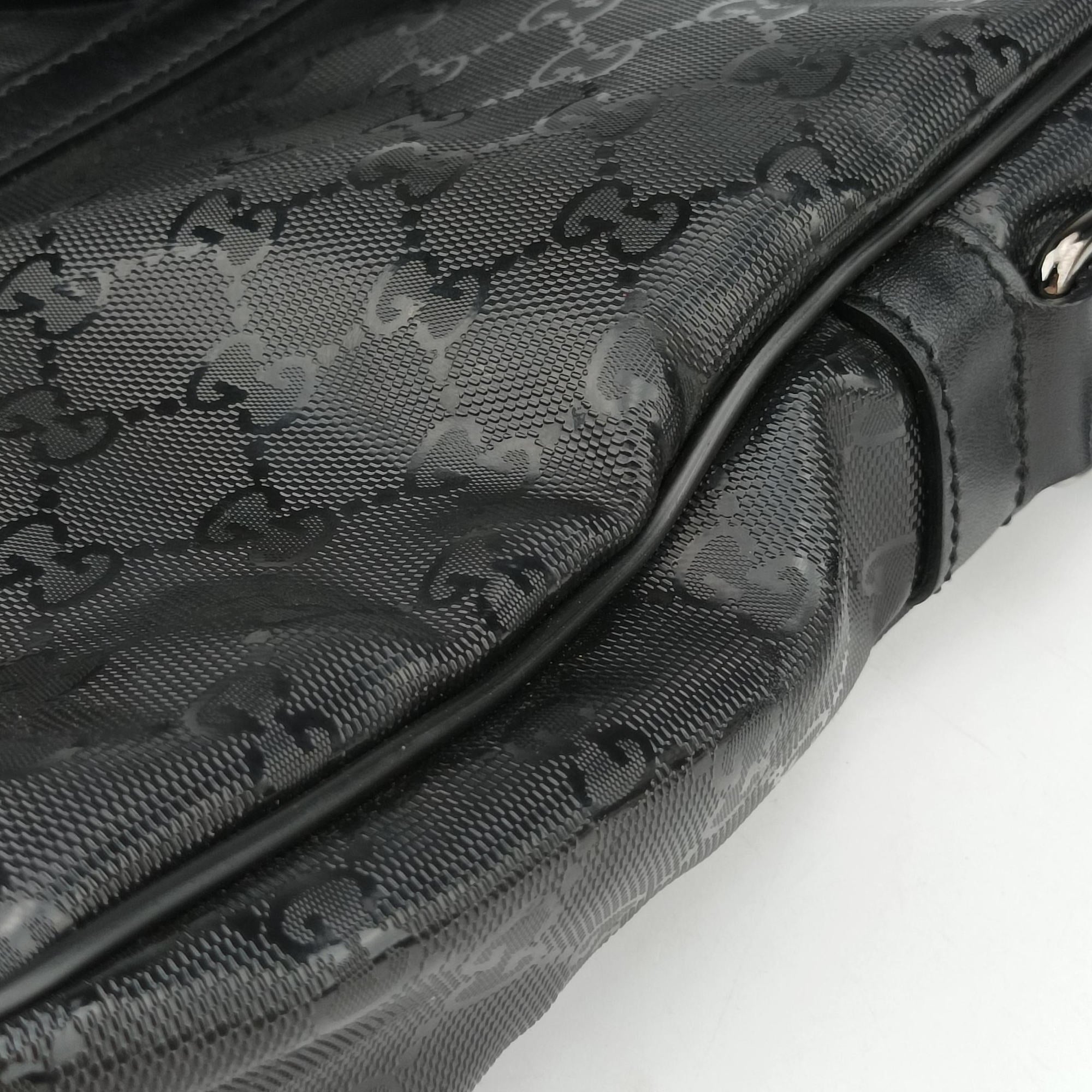 Pre-owned Gucci GG Imprime Briefcase Black PVC coated canvas x leather 201480 handbag | stylenewstar