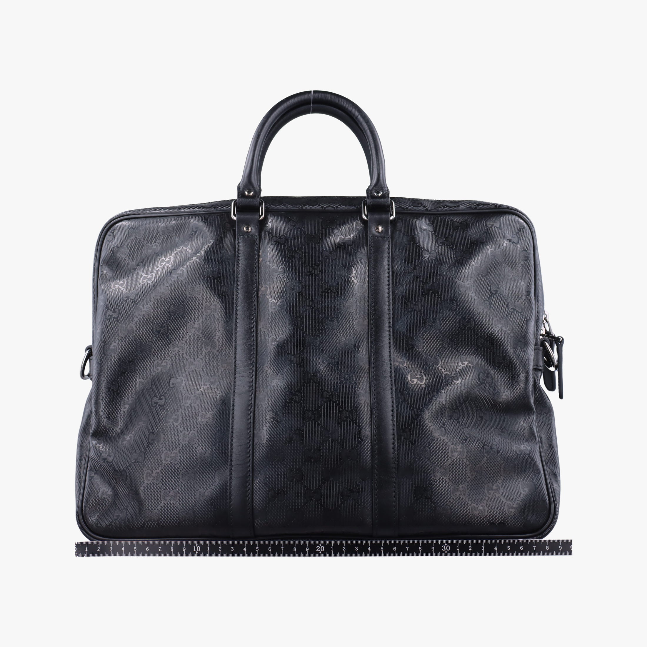 Pre-owned Gucci GG Imprime Briefcase Black PVC coated canvas x leather 201480 handbag | stylenewstar