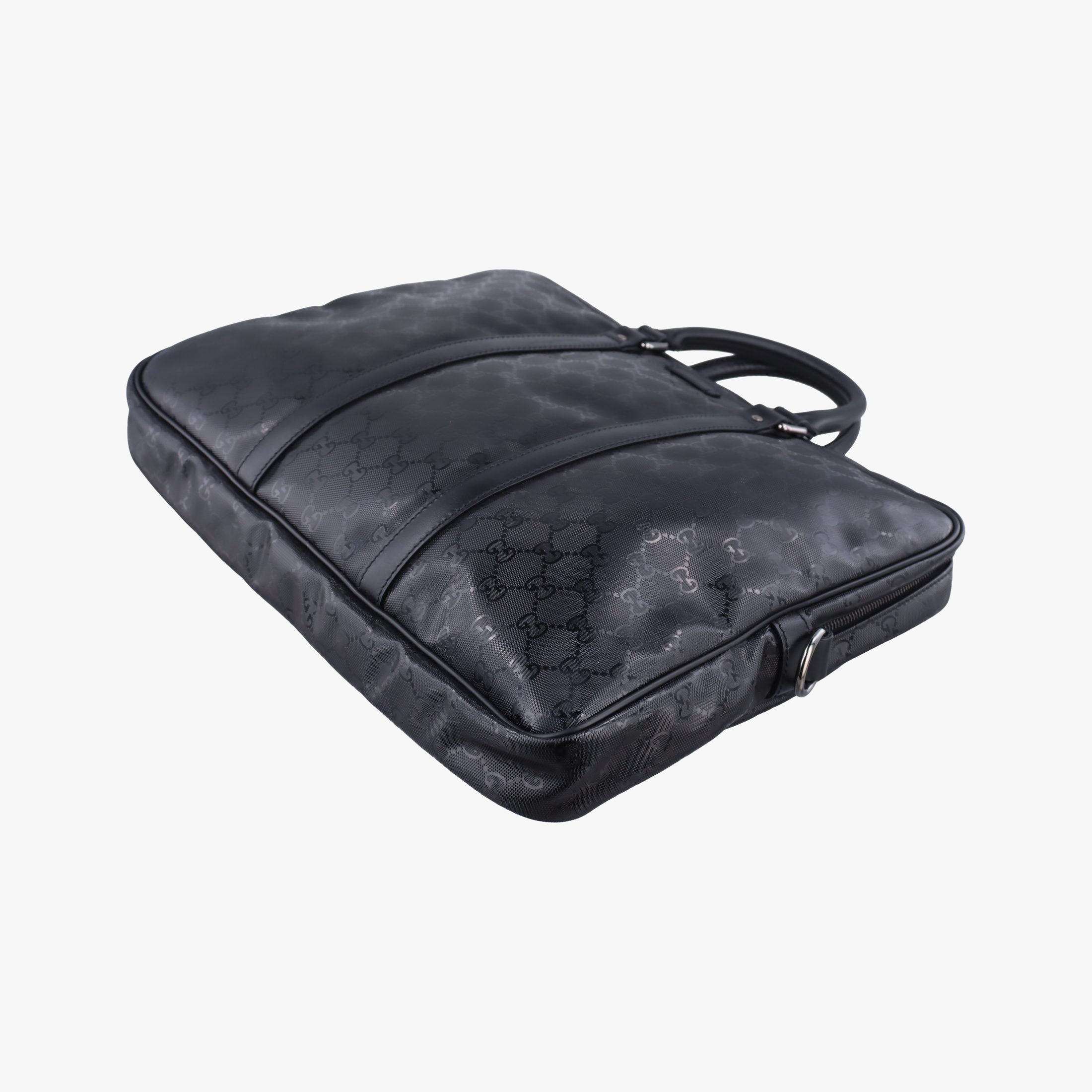 Pre-owned Gucci GG Imprime Briefcase Black PVC coated canvas x leather 201480 handbag | stylenewstar