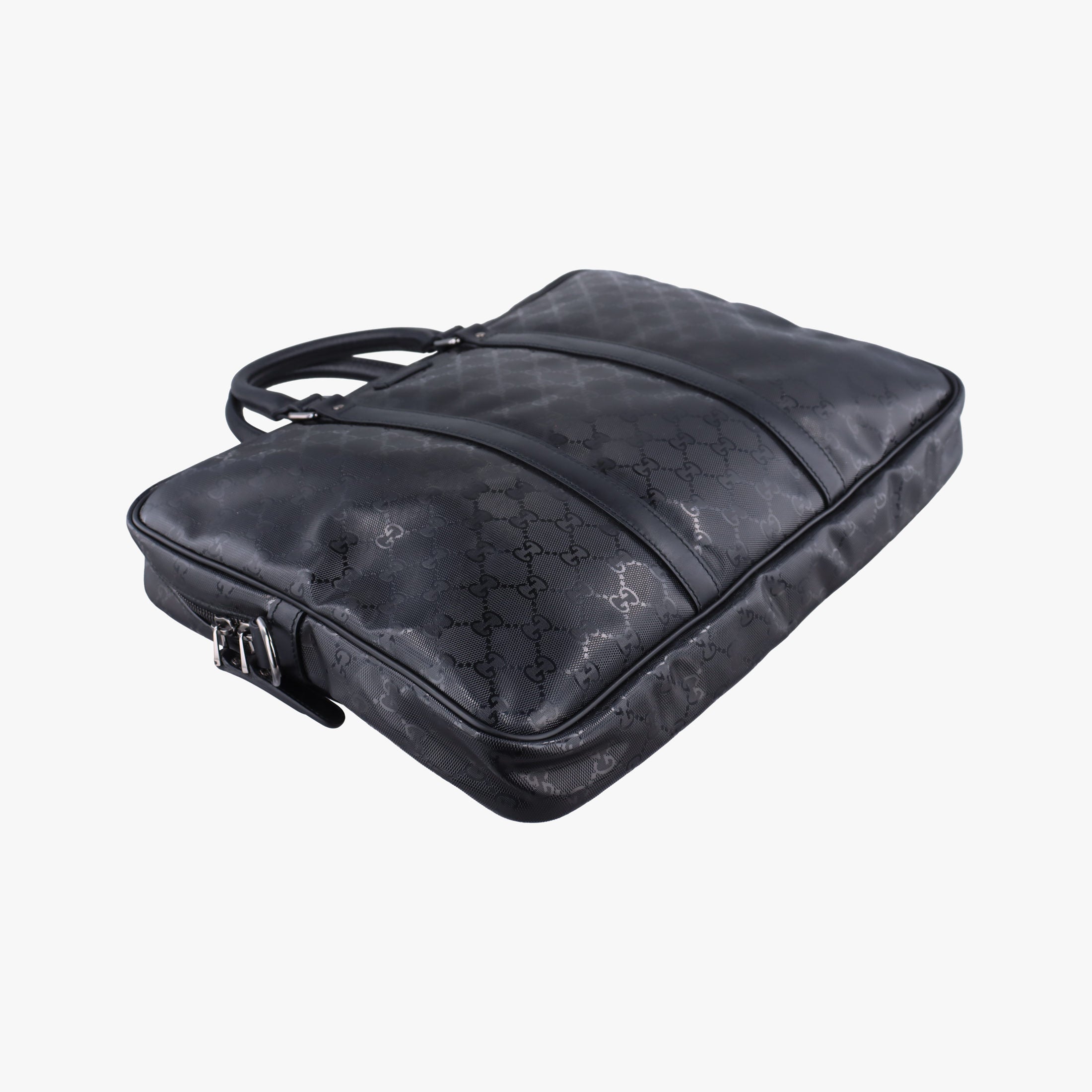 Pre-owned Gucci GG Imprime Briefcase Black PVC coated canvas x leather 201480 handbag | stylenewstar