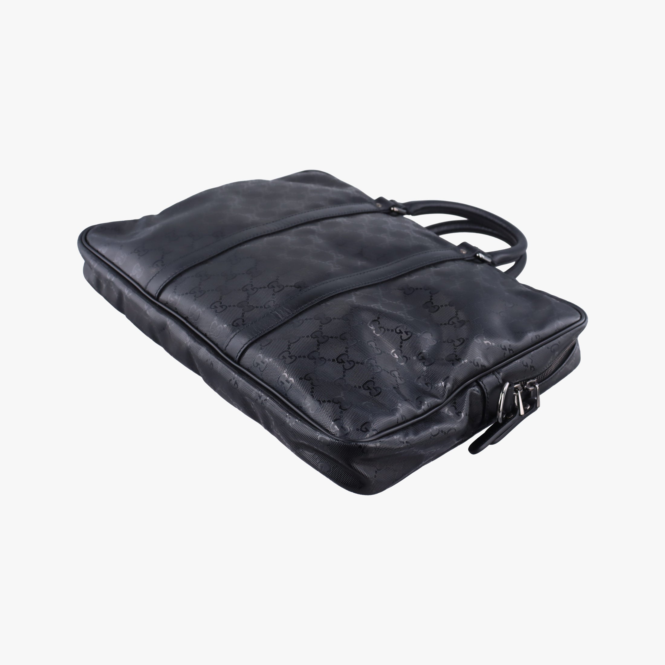 Pre-owned Gucci GG Imprime Briefcase Black PVC coated canvas x leather 201480 handbag | stylenewstar