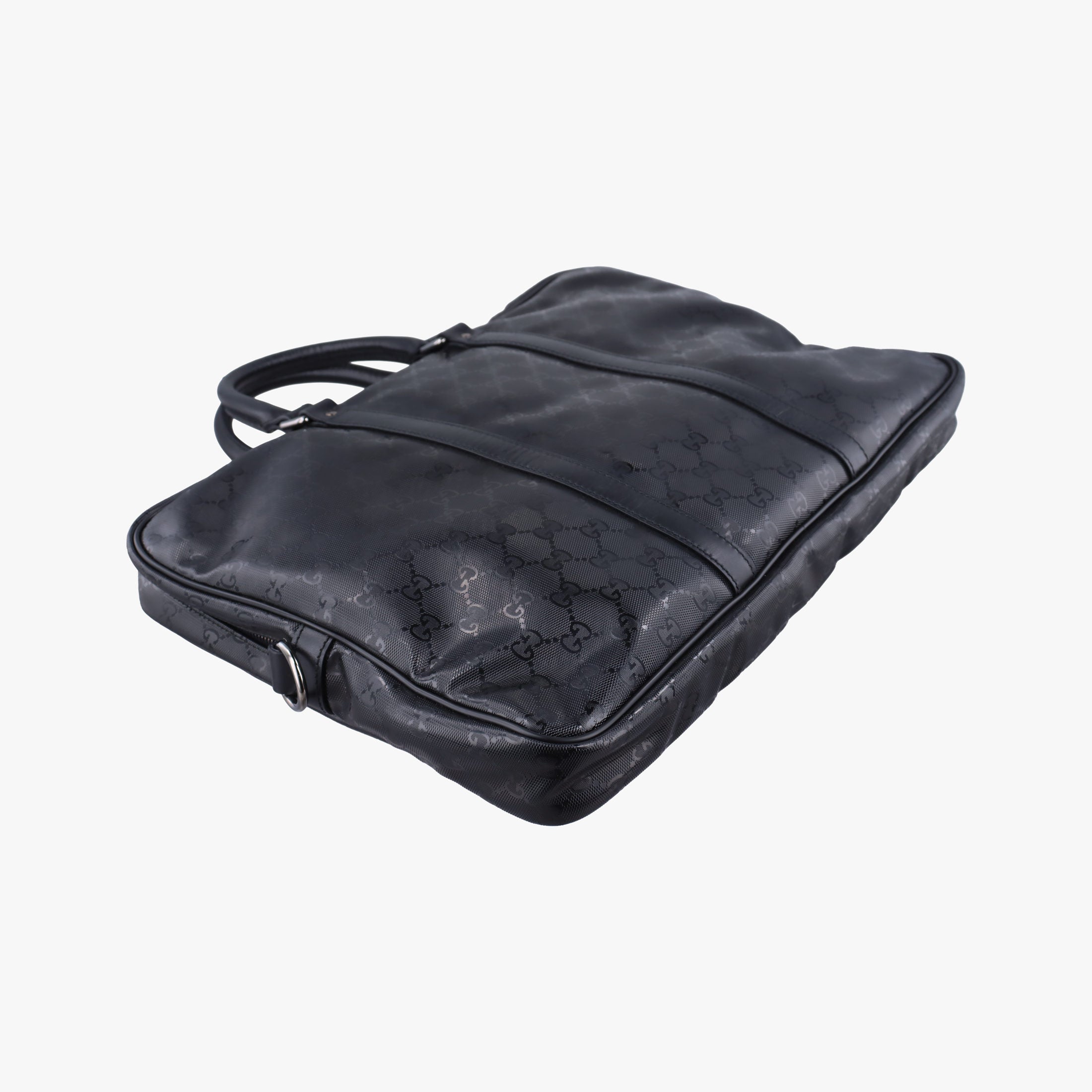 Pre-owned Gucci GG Imprime Briefcase Black PVC coated canvas x leather 201480 handbag | stylenewstar