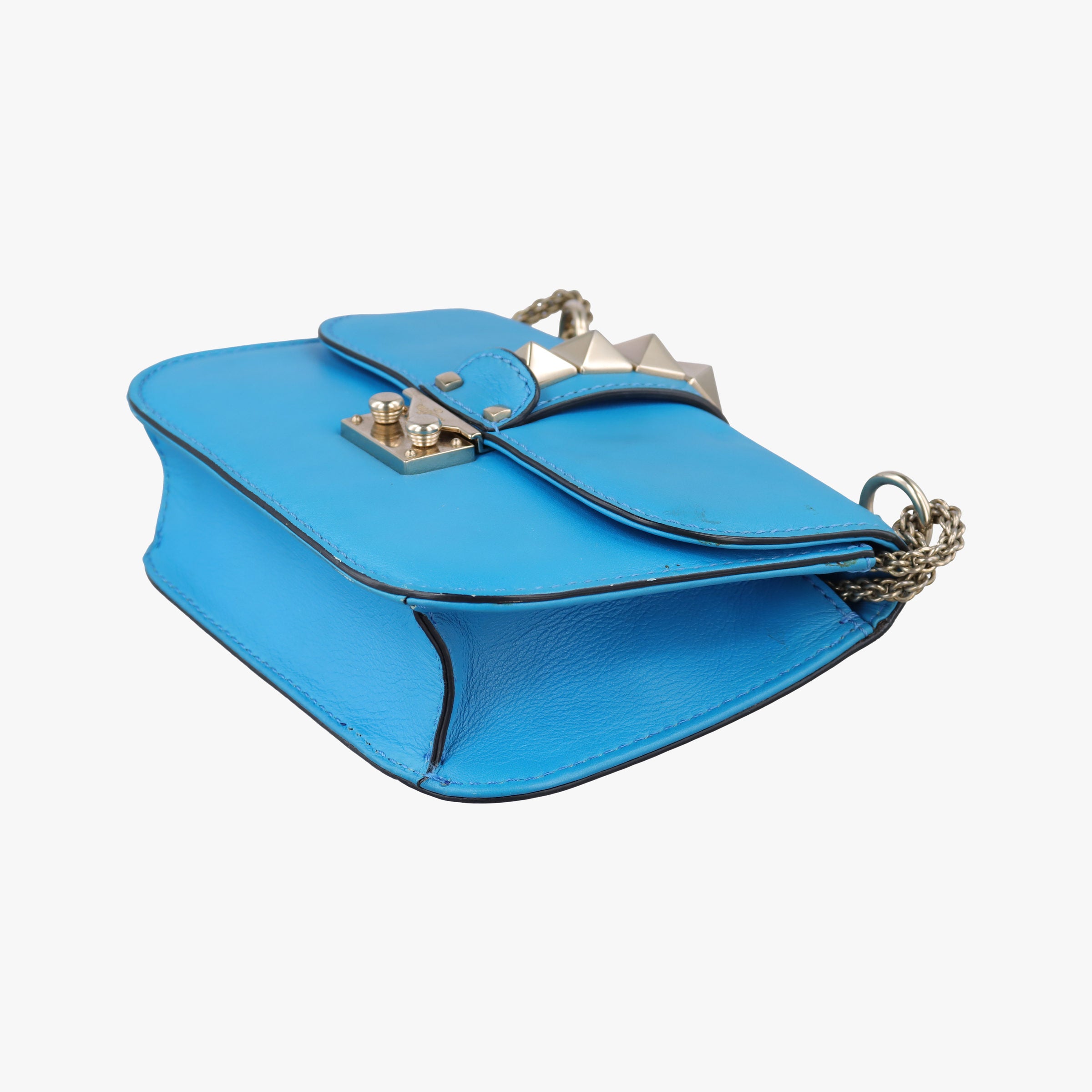 Pre-owned Valentino Rockstud Glam Lock Blue Leather  shoulderbag | stylenewstar