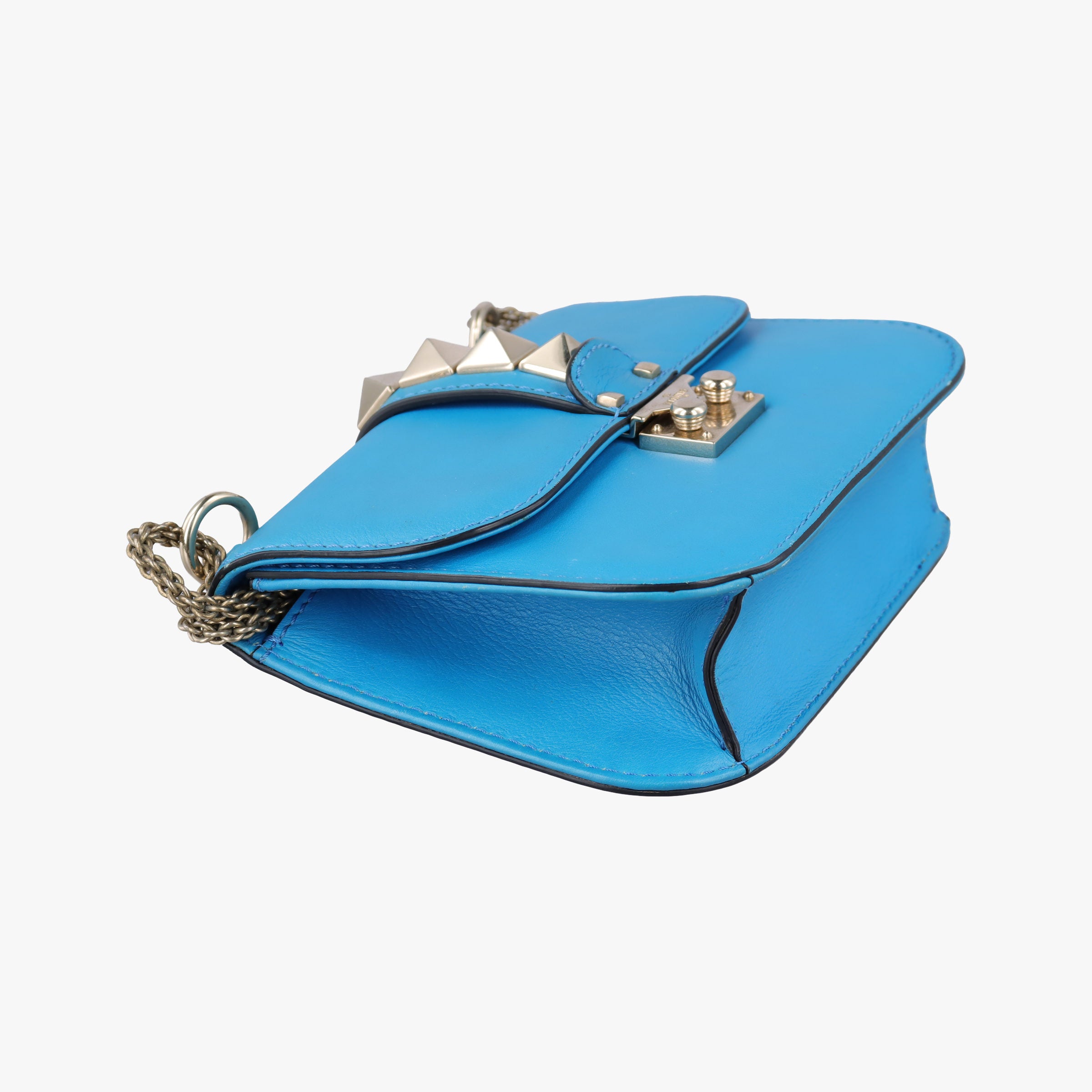 Pre-owned Valentino Rockstud Glam Lock Blue Leather  shoulderbag | stylenewstar