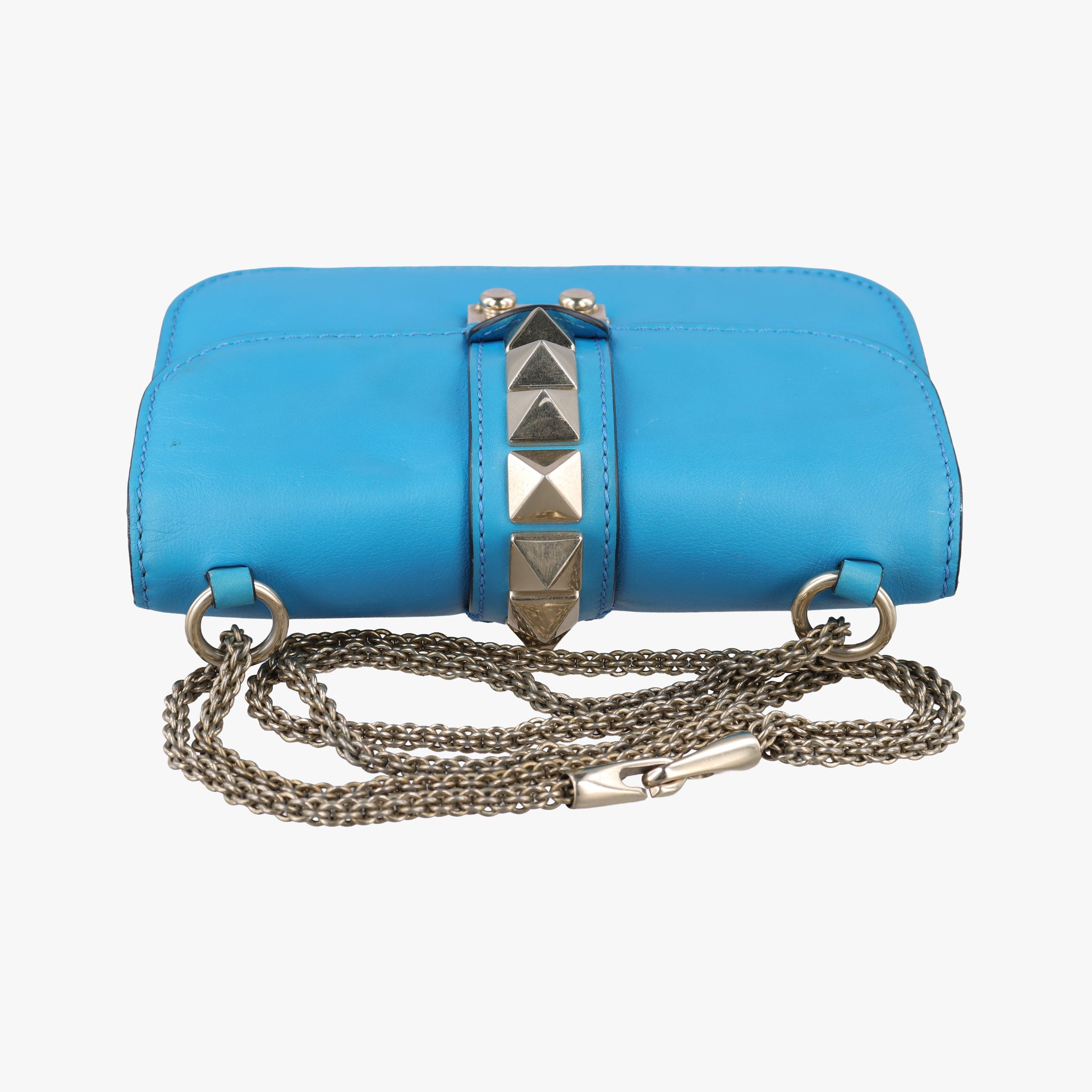 Pre-owned Valentino Rockstud Glam Lock Blue Leather  shoulderbag | stylenewstar