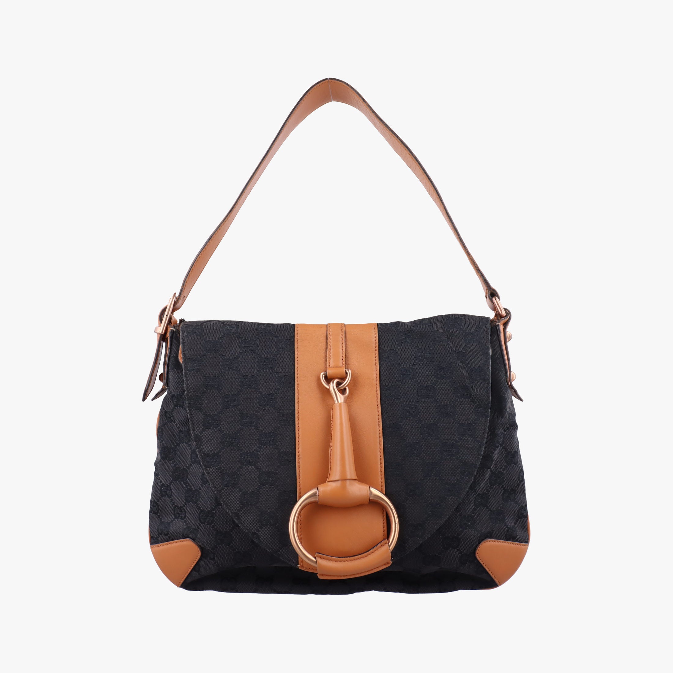 Pre-owned Gucci GG Canvas Icon Bit Black x orange Canvas×leather 124332 shoulderbag | stylenewstar