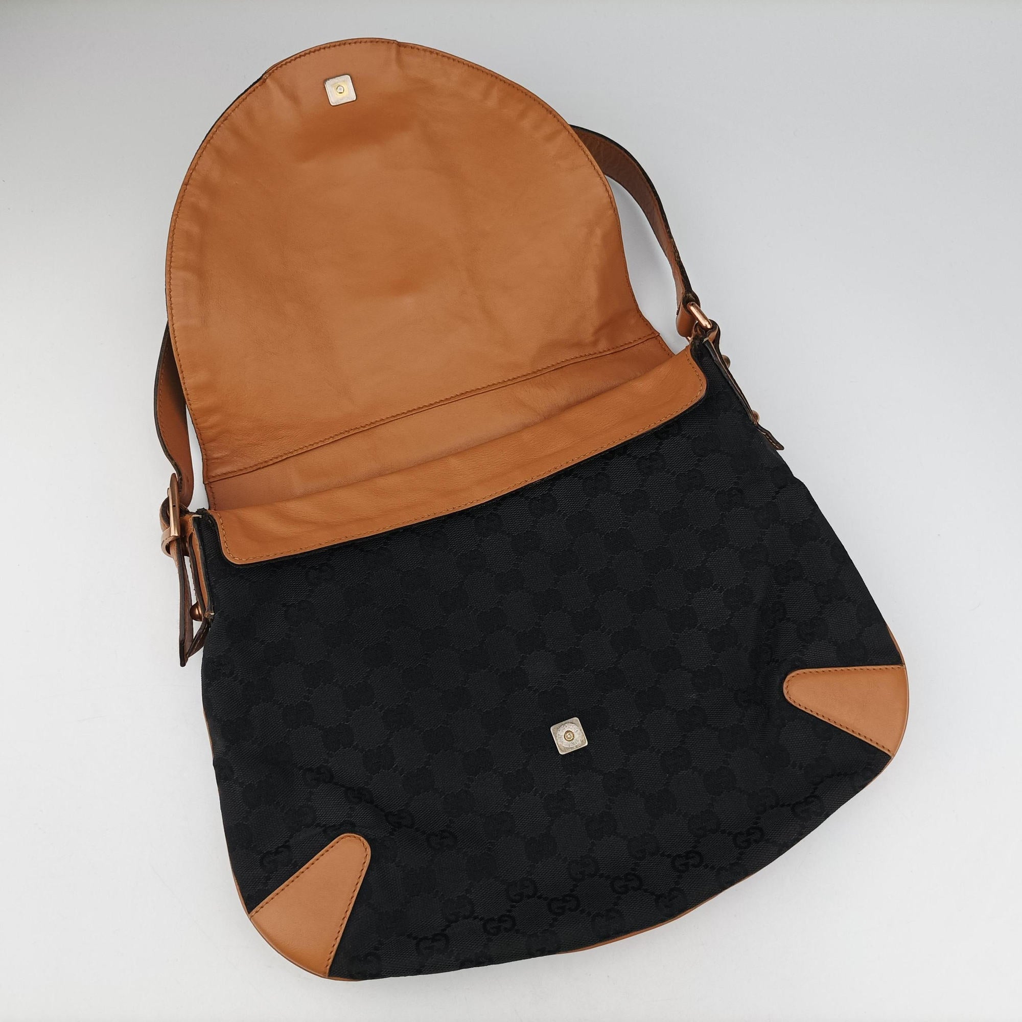 Pre-owned Gucci GG Canvas Icon Bit Black x orange Canvas×leather 124332 shoulderbag | stylenewstar